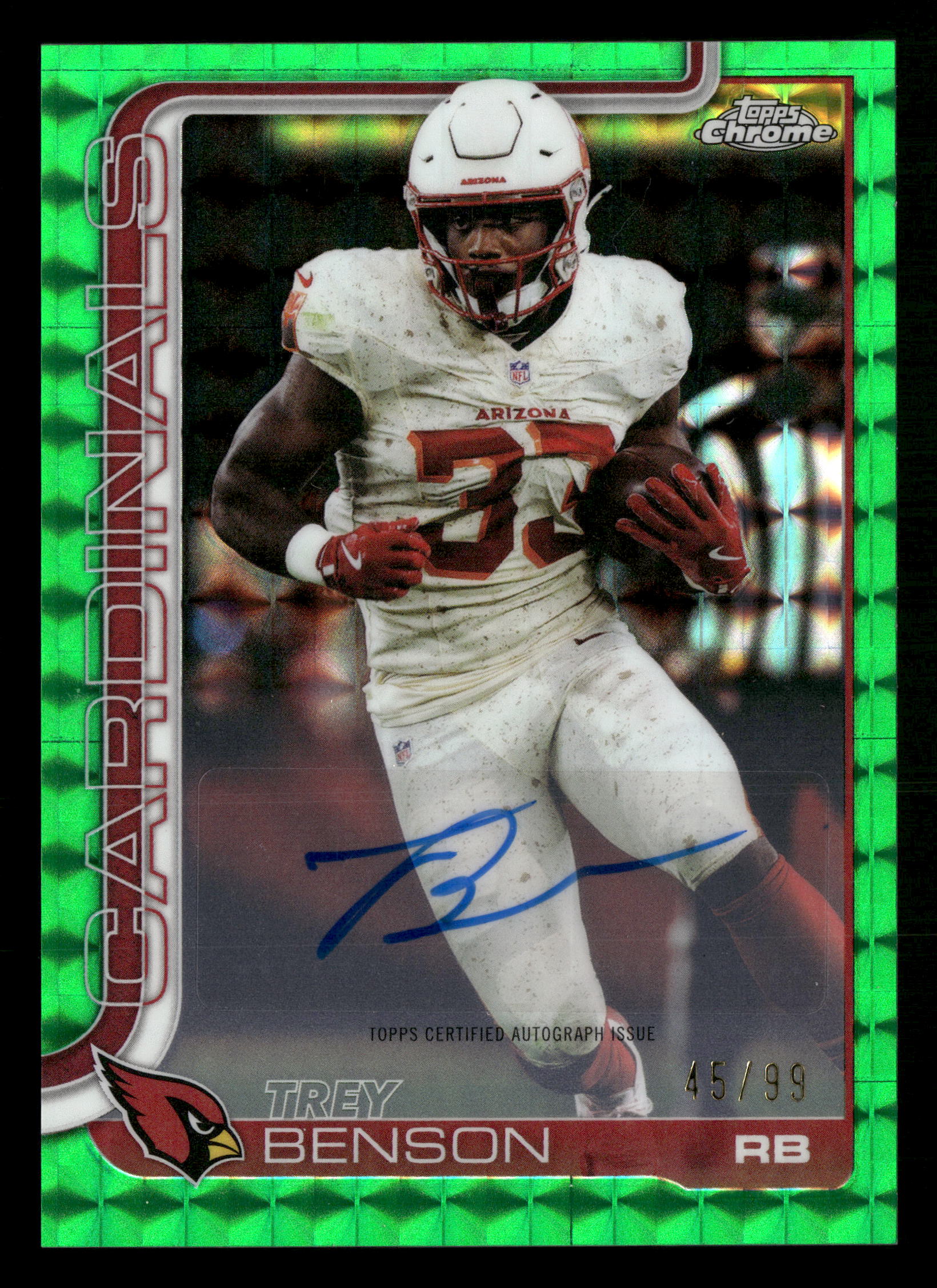 2025 Topps Chrome #7 Trey Benson Green Refractor Auto /99