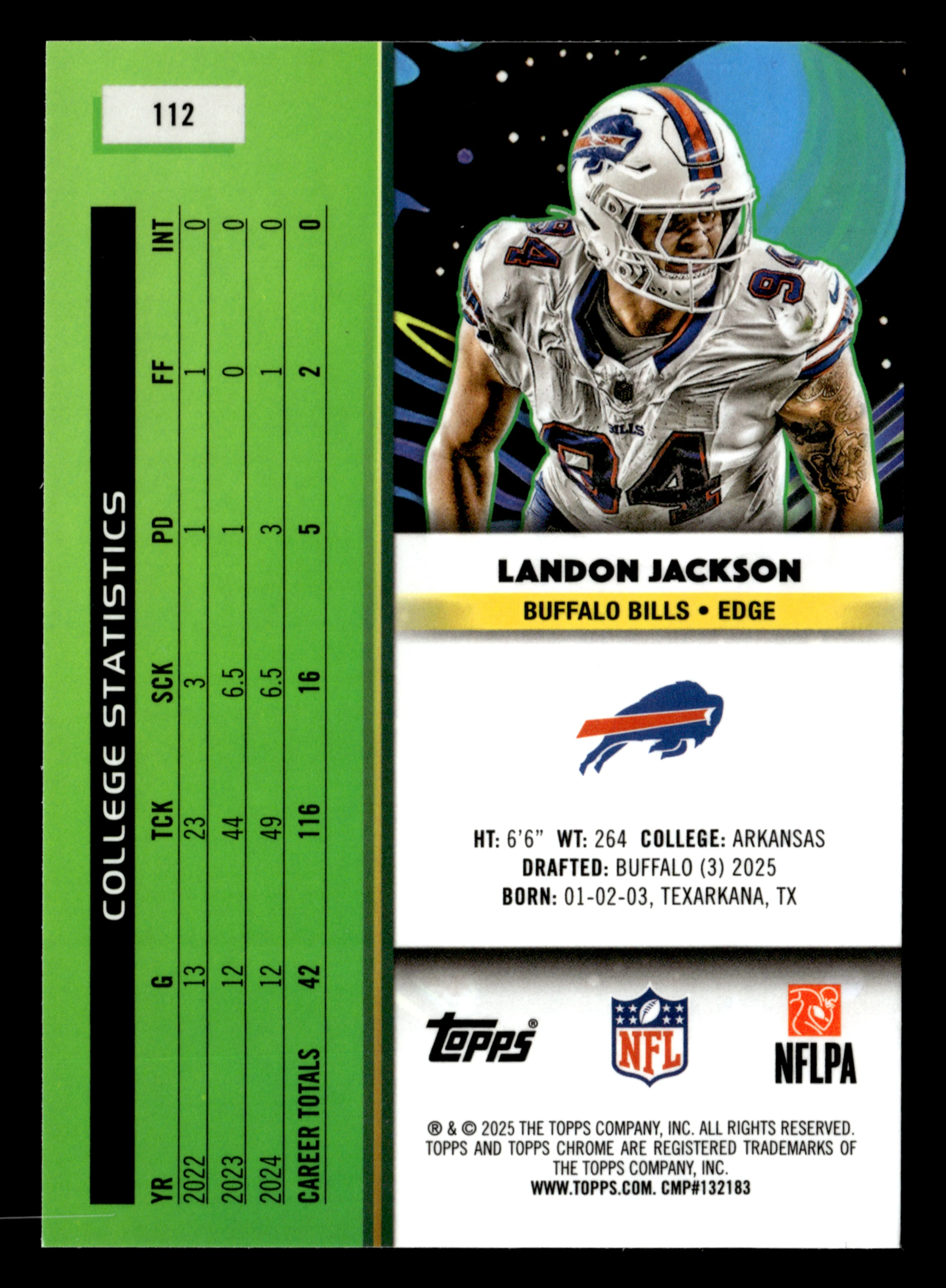2025 Topps Chrome Cosmic #112 Landon Jackson Aqua Equinox Refractor #/199 - Image 2