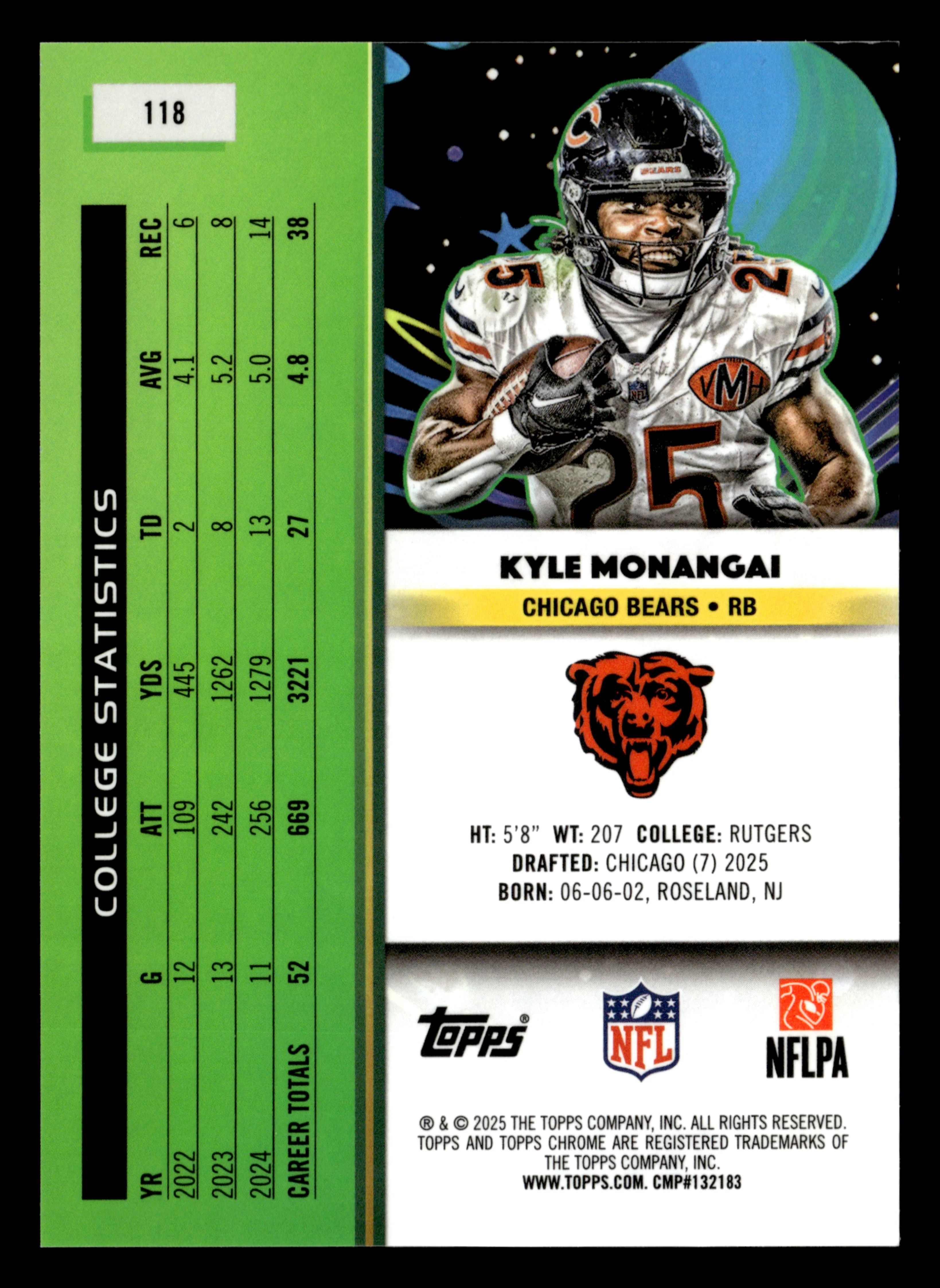 2025 Topps Chrome Cosmic #118 Kyle Monangai Gold Interstellar Refractor #/50 - Image 2