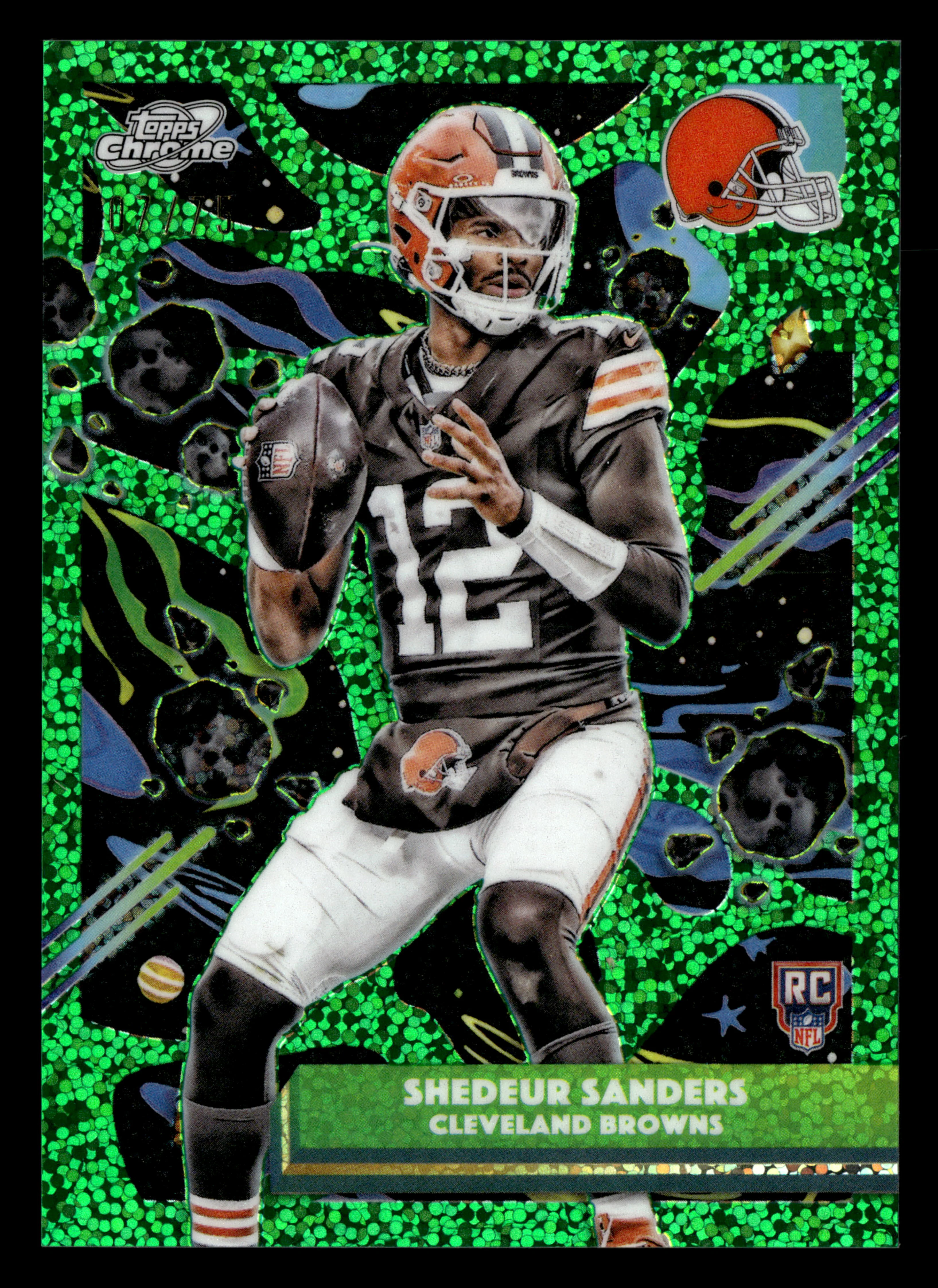 2025 Topps Chrome Cosmic #127 Shedeur Sanders Green Space Dust Refractor #/75