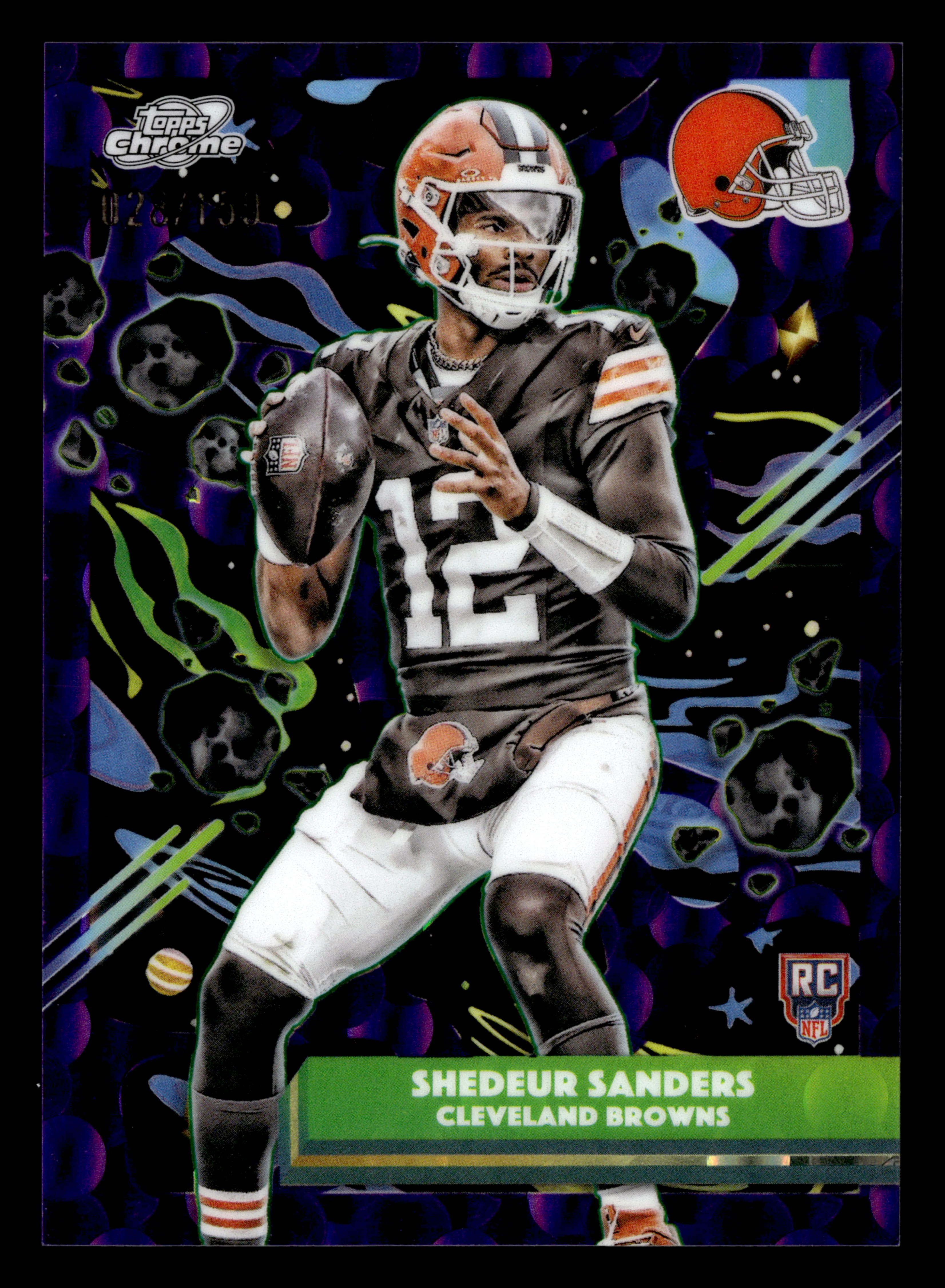 2025 Topps Chrome Cosmic #127 Shedeur Sanders Purple Nebula Refractor #/150