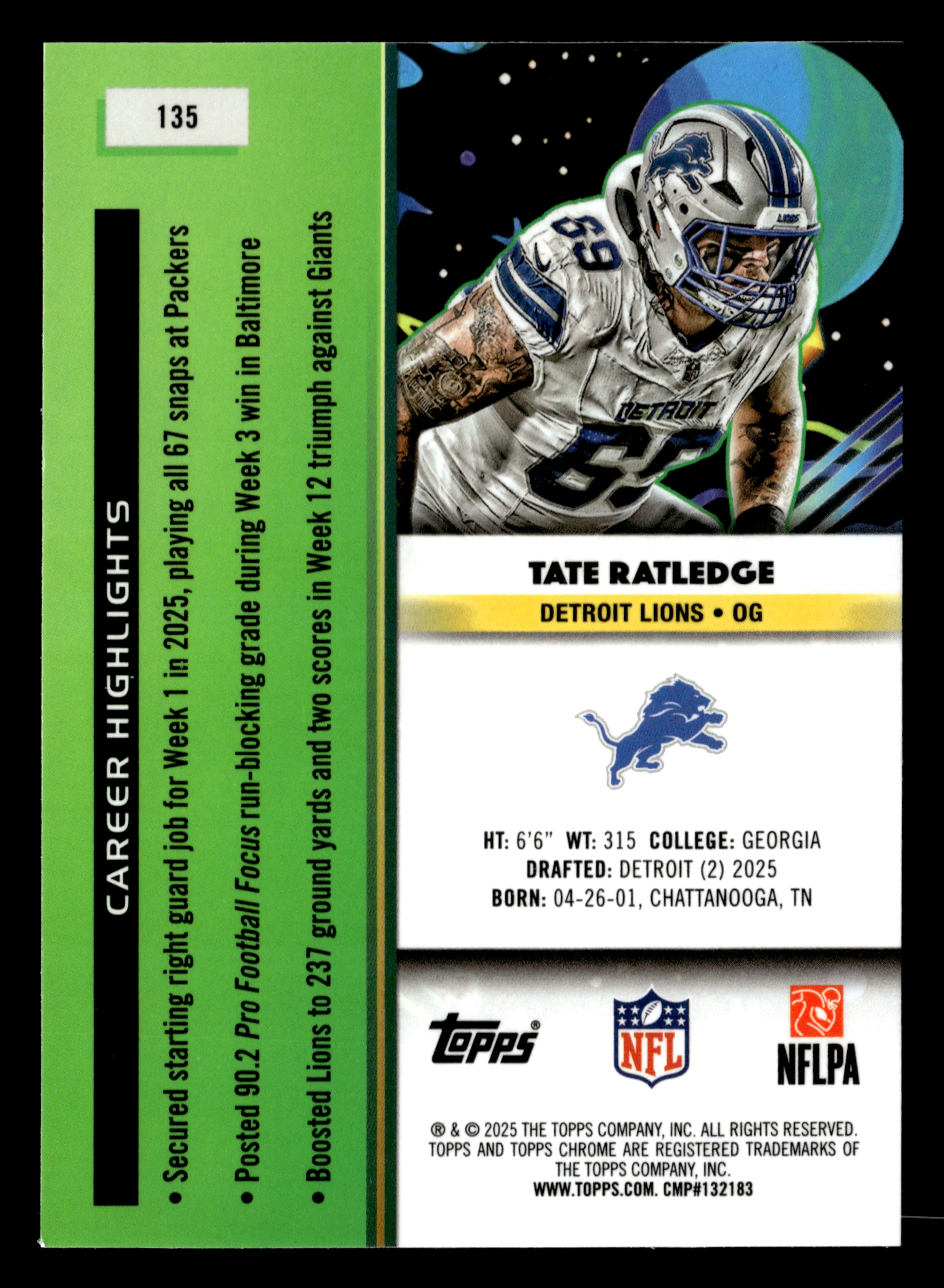 2025 Topps Chrome Cosmic #135 Tate Ratledge Blue Moon Refractor #/99 - Image 2
