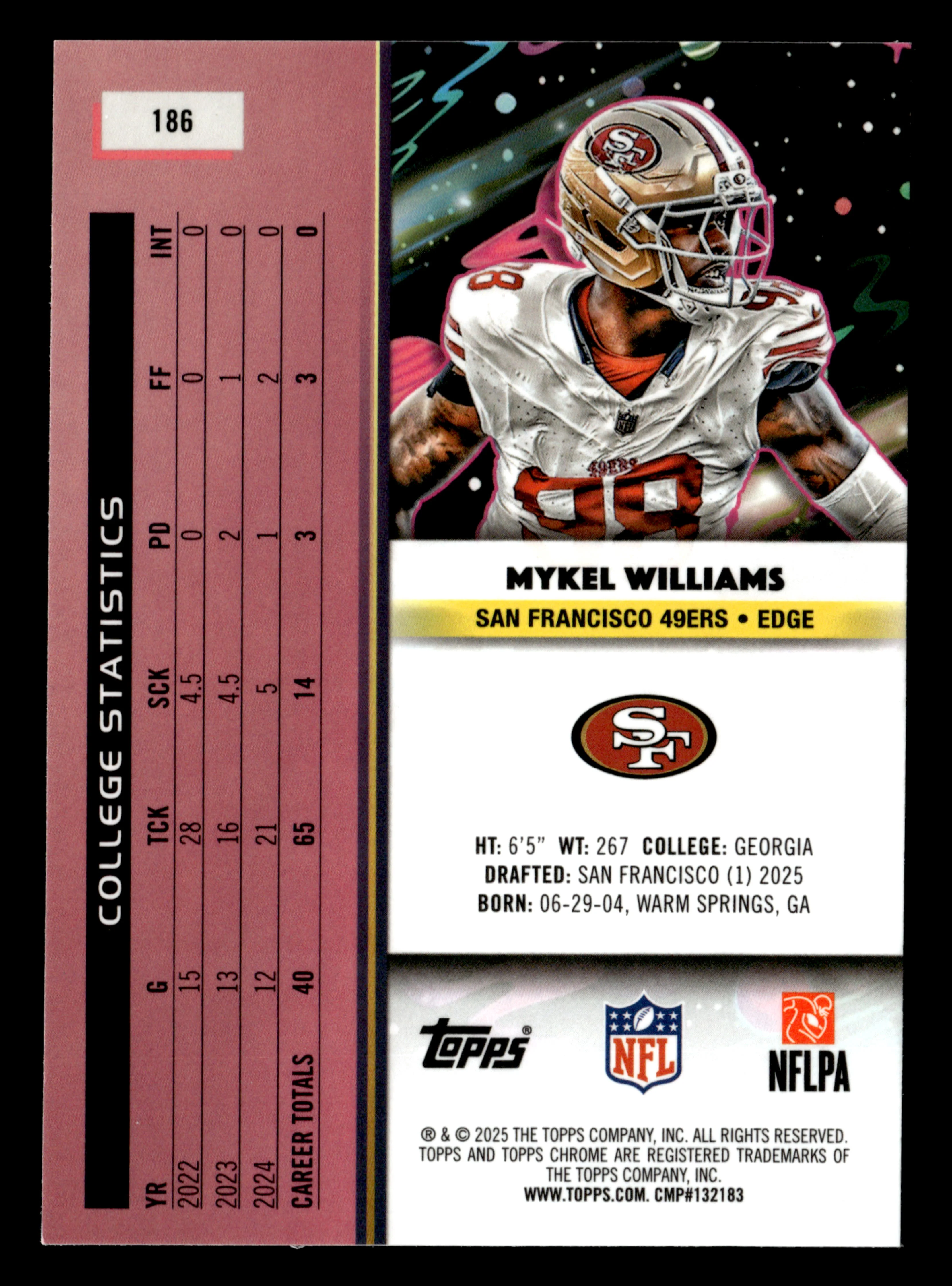 2025 Topps Chrome Cosmic #186 Mykel Williams White Hole Refractor - Image 2