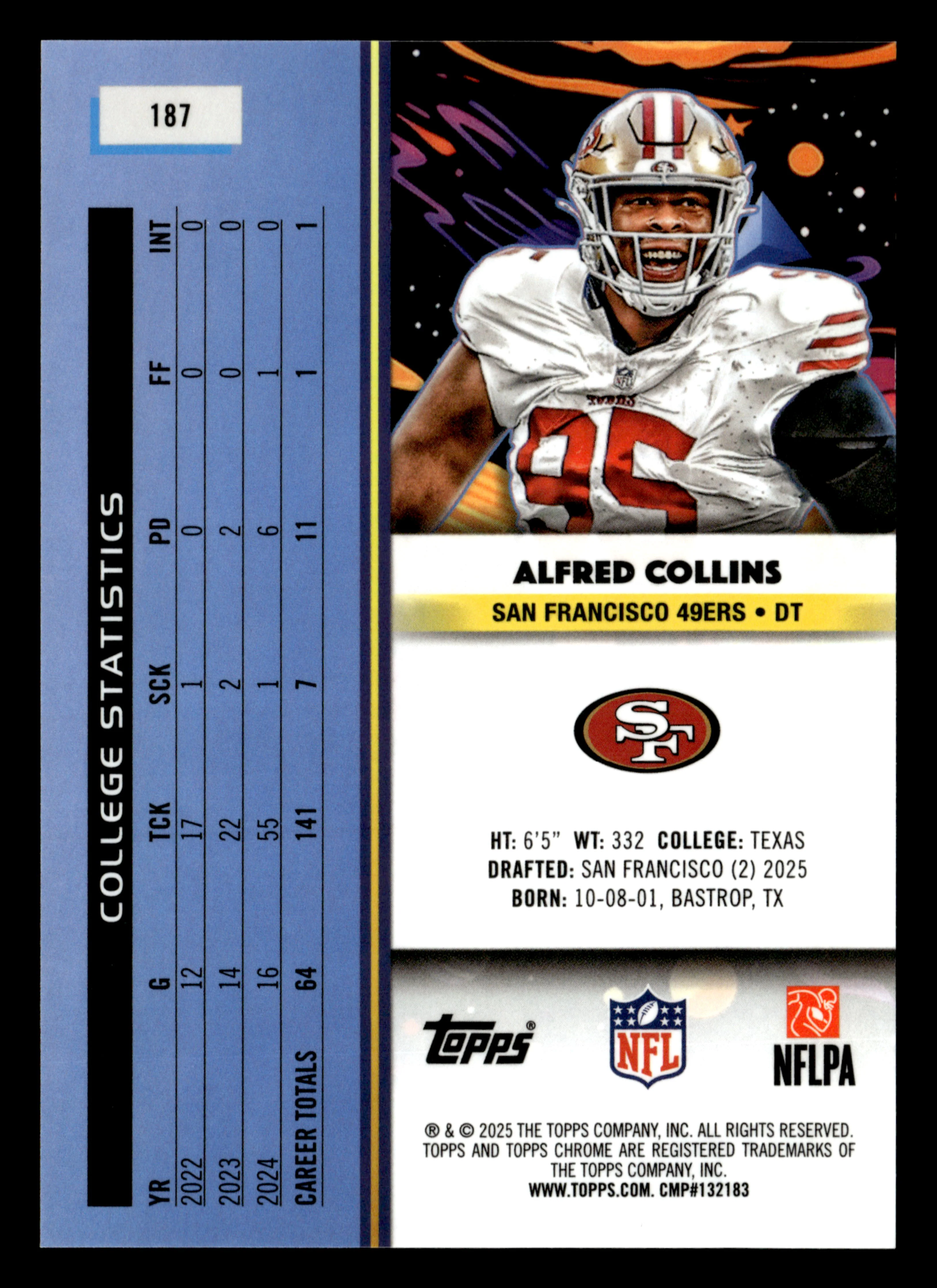 2025 Topps Chrome Cosmic #187 Alfred Collins Purple Nebula Refractor #/150 - Image 2