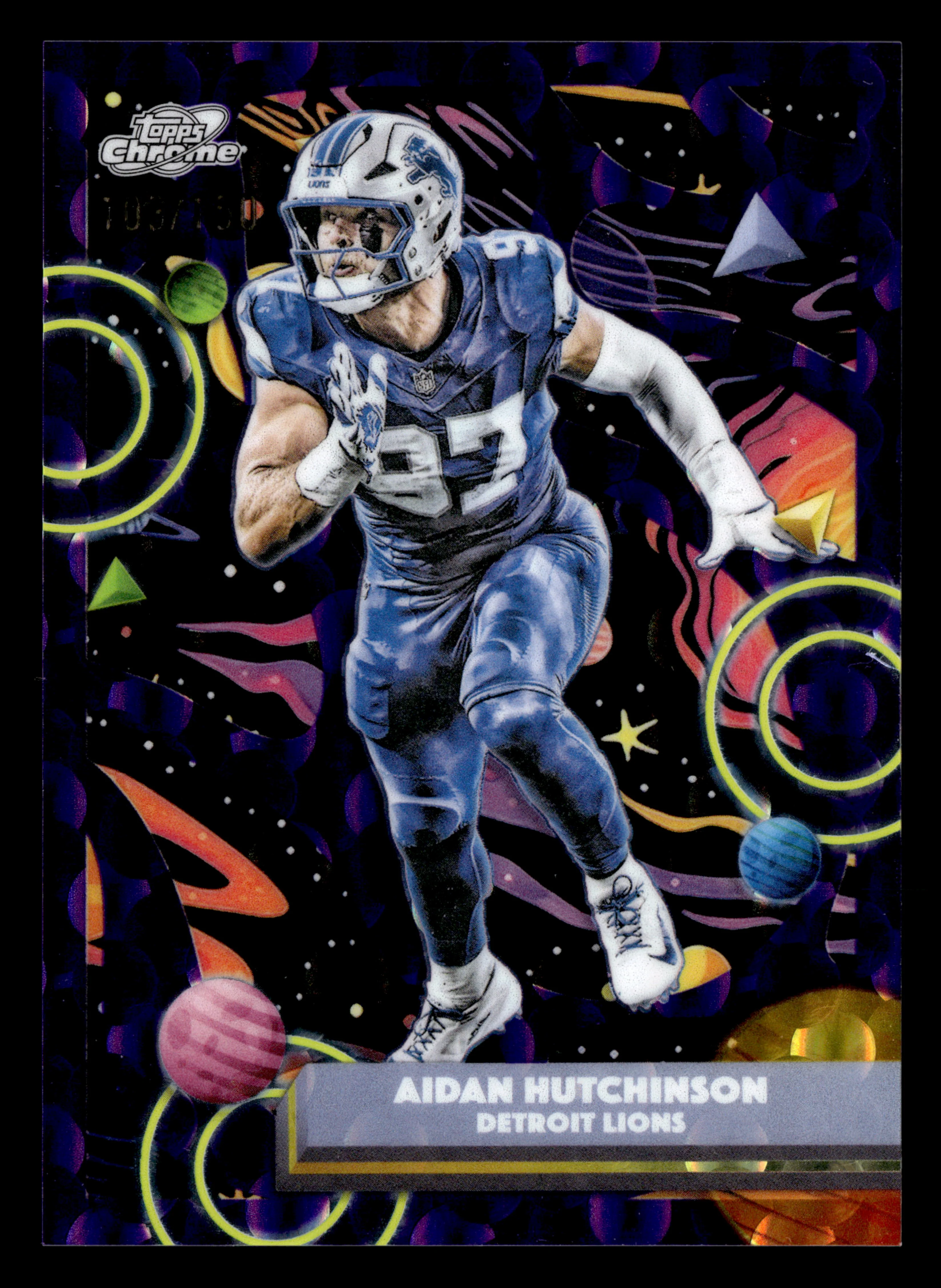 2025 Topps Chrome Cosmic #34 Aidan Hutchinson Purple Nebula Refractor #/150