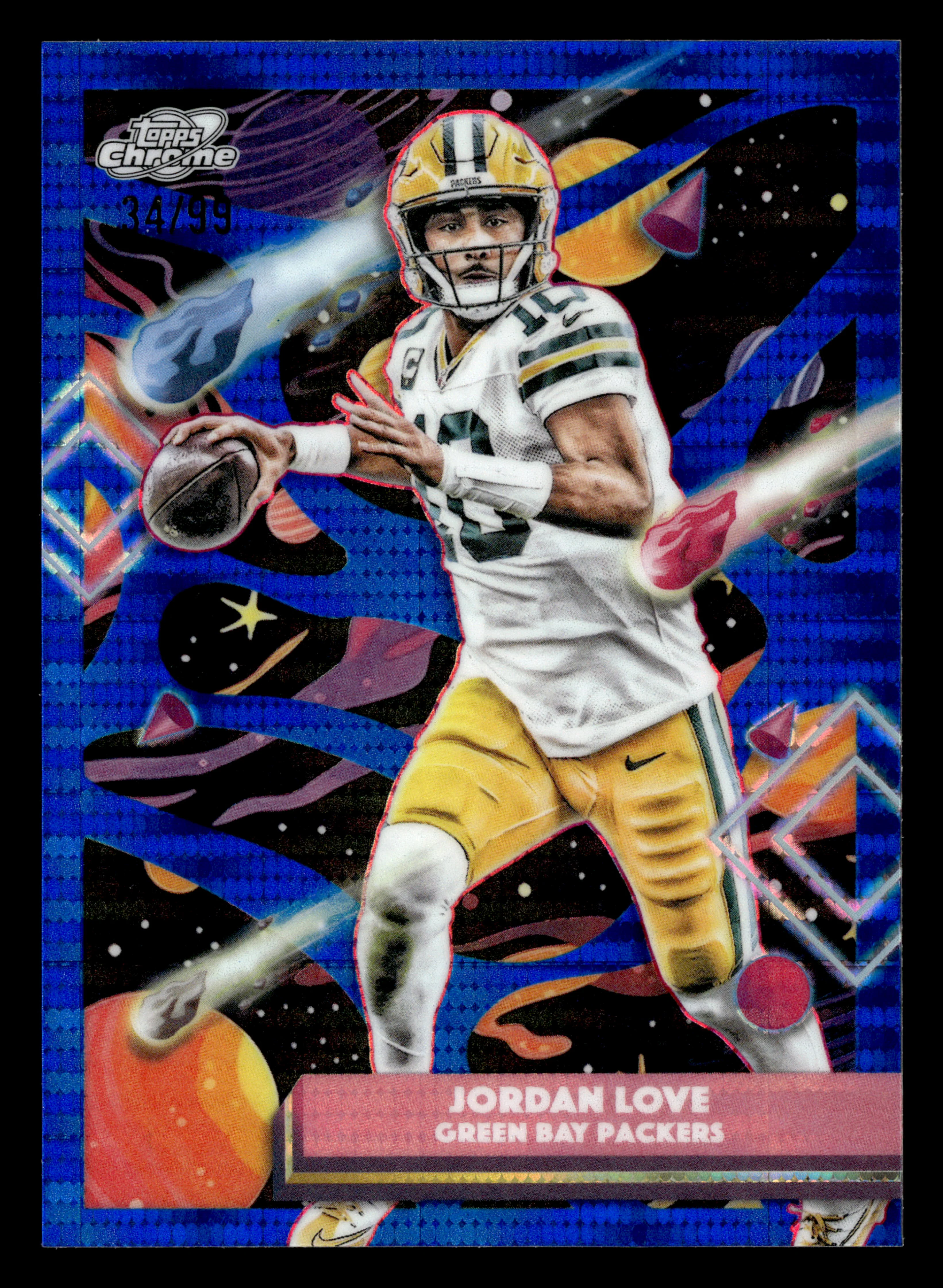 2025 Topps Chrome Cosmic #35 Jordan Love Blue Moon Refractor #/99