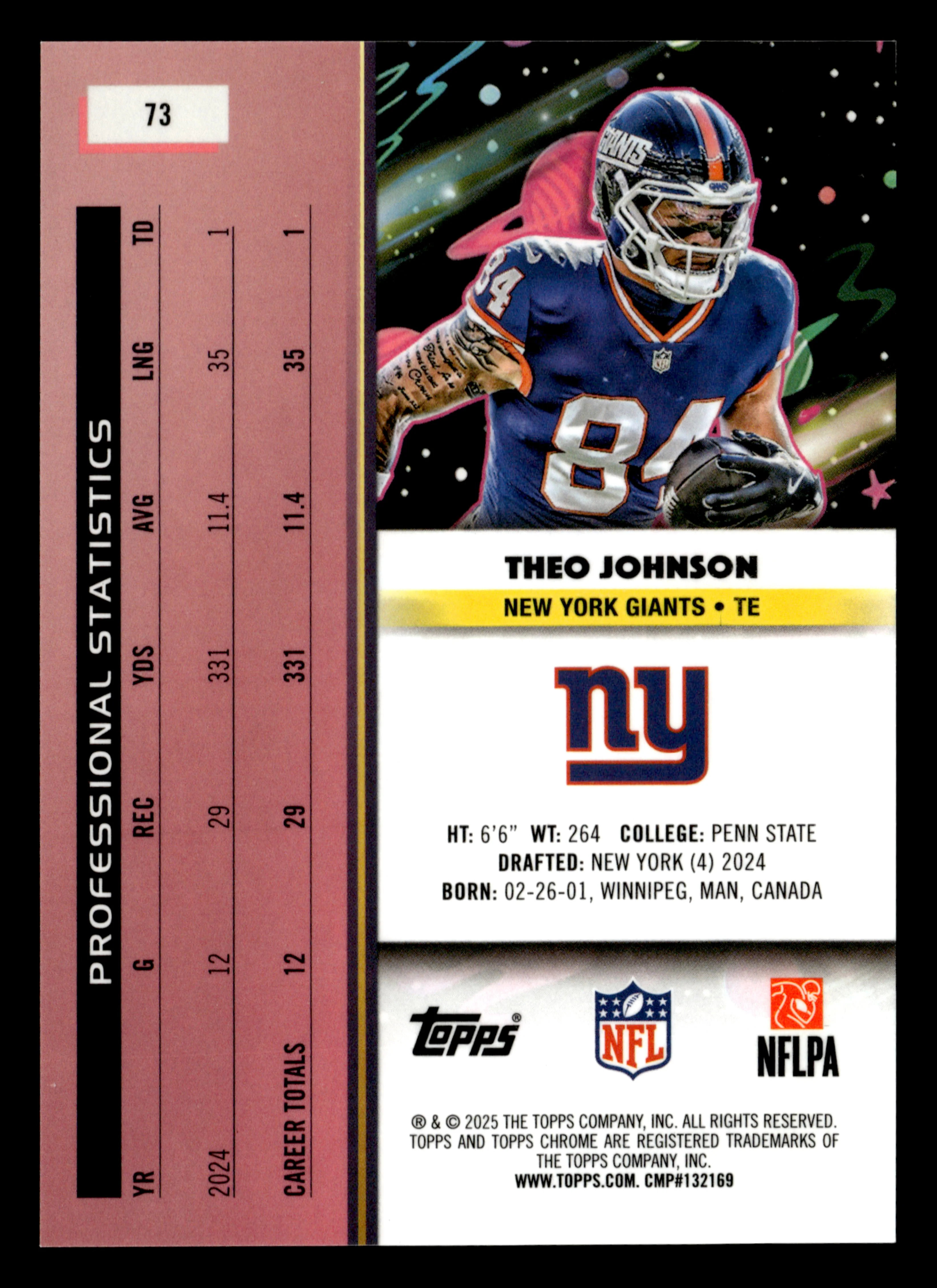 2025 Topps Chrome Cosmic #73 Theo Johnson Purple Nebula Refractor #/150 - Image 2