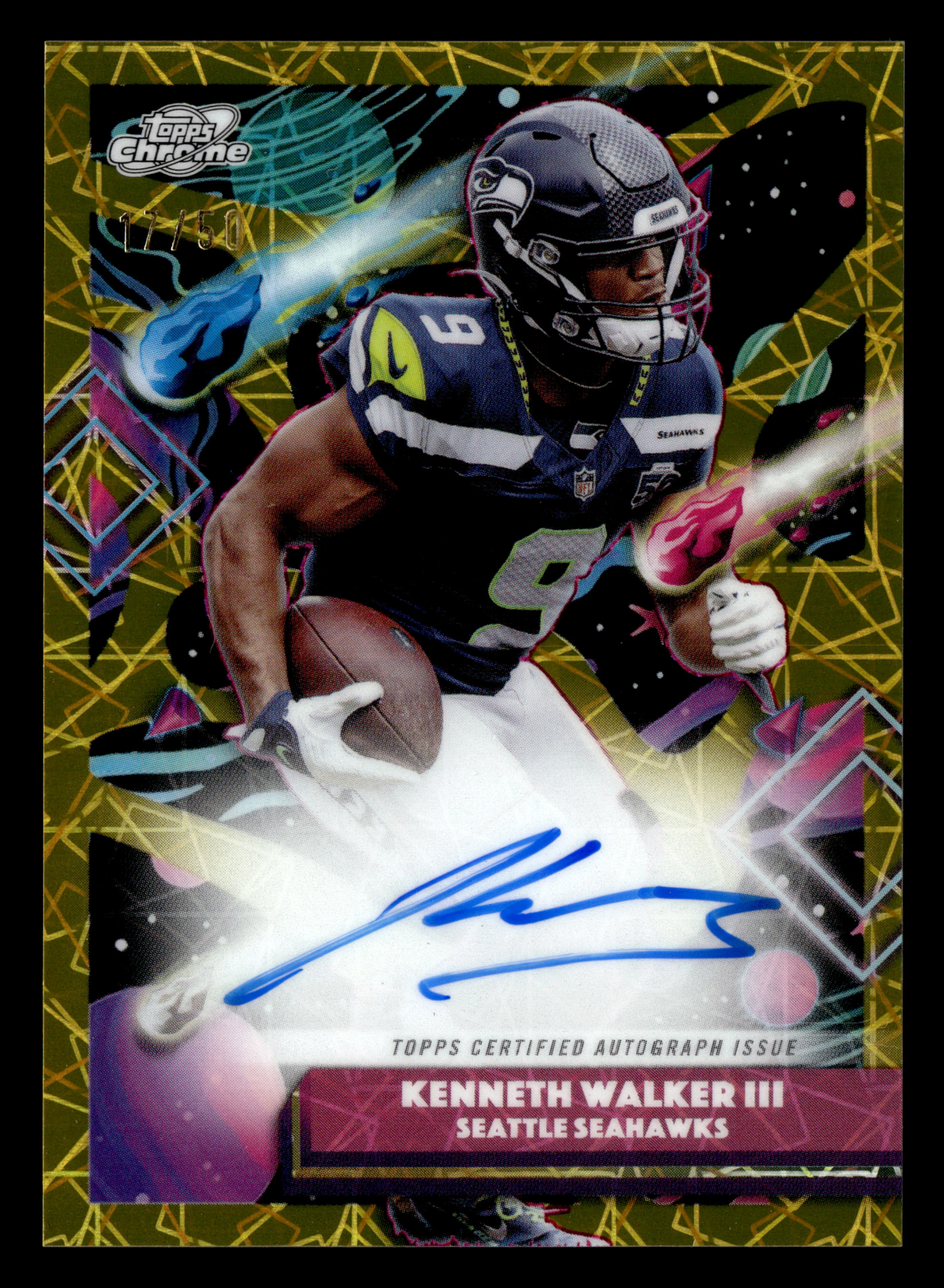 2025 Topps Chrome Cosmic #CCA-KW3 Kenneth Walker III Auto Gold Refractor #/50