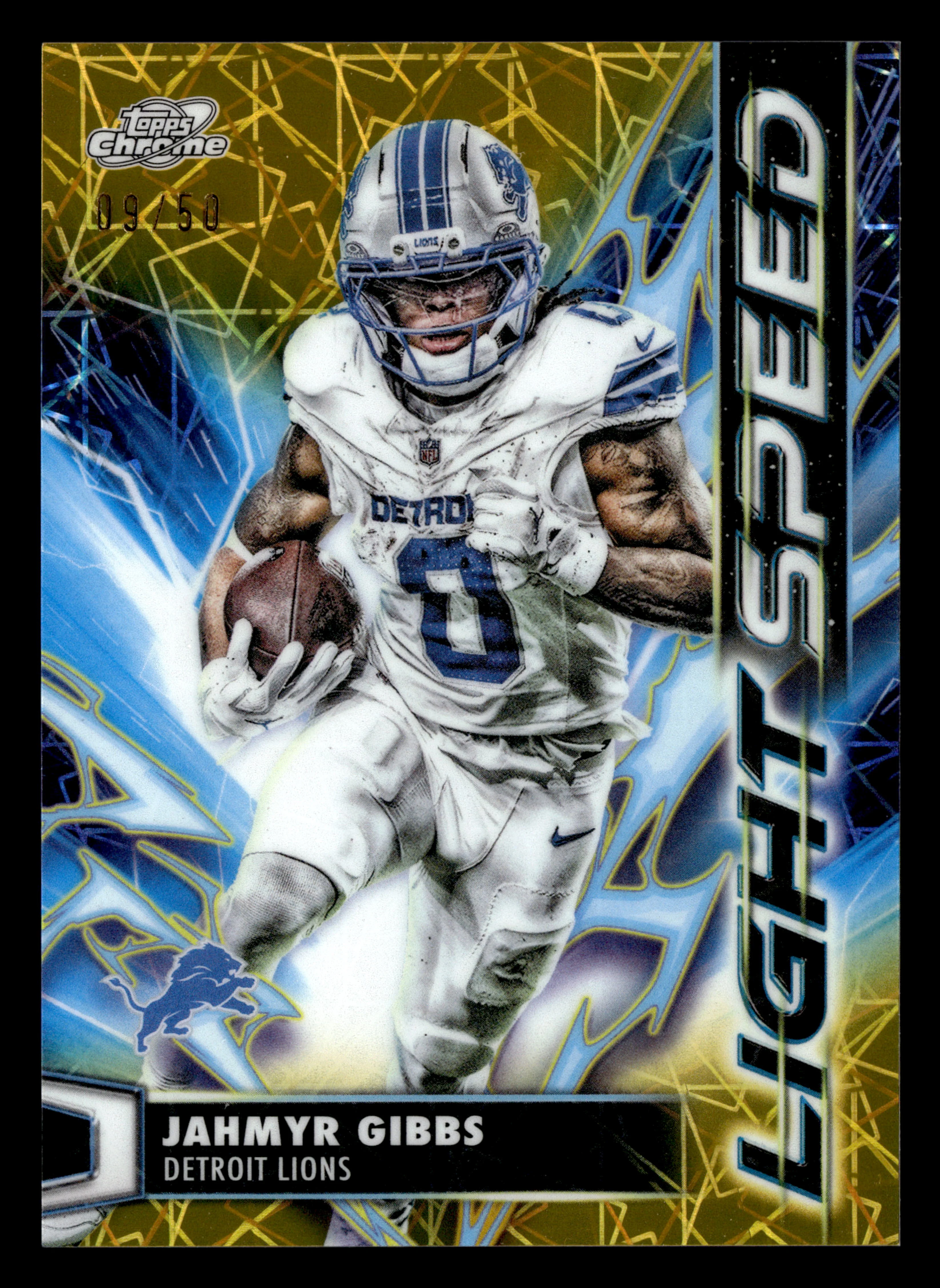 2025 Topps Chrome Cosmic #LS-15 Jahmyr Gibbs Light Speed Gold Refractor #/50