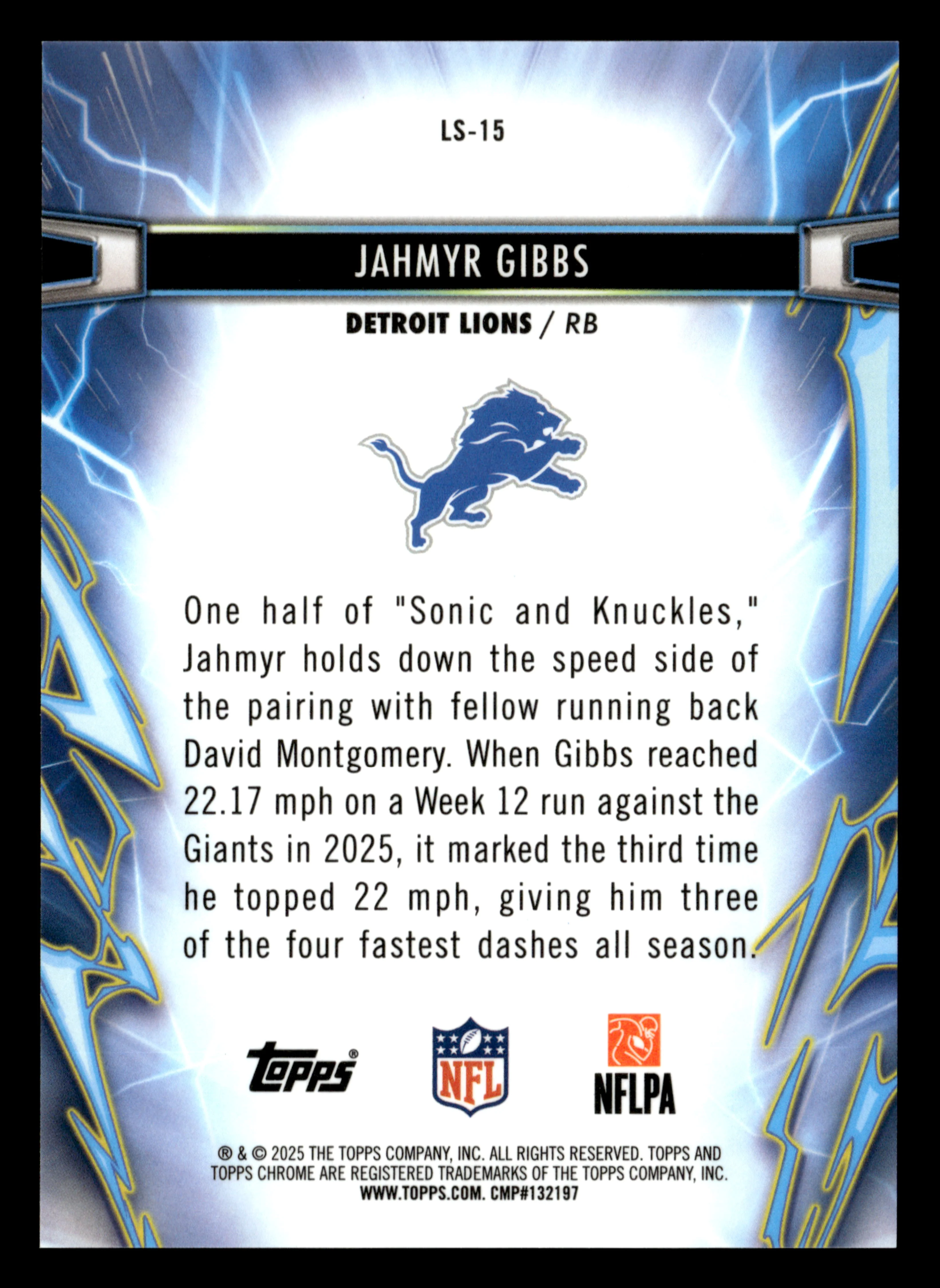 2025 Topps Chrome Cosmic #LS-15 Jahmyr Gibbs Light Speed Gold Refractor #/50 - Image 2