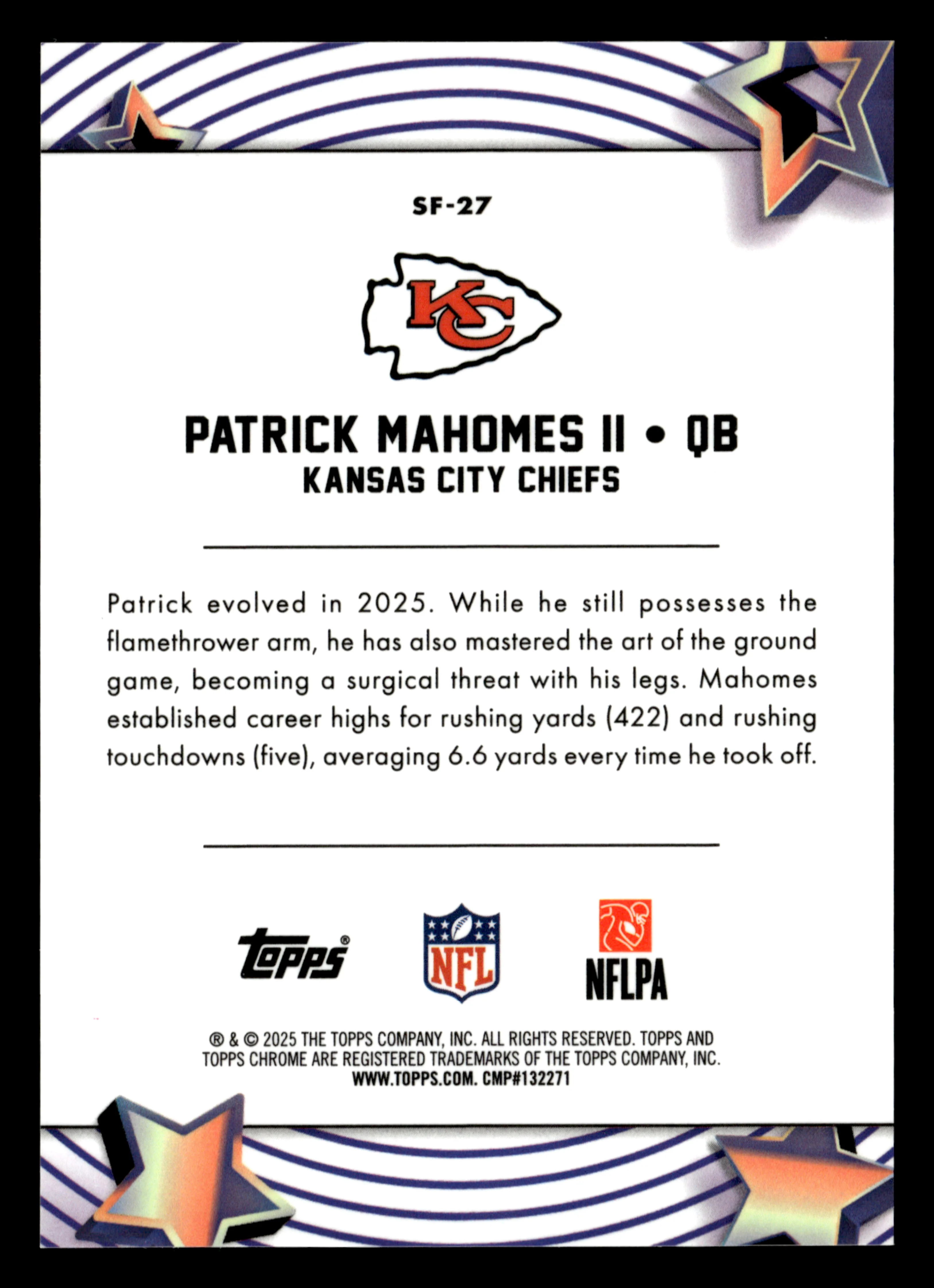 2025 Topps Chrome Cosmic #SF-27 Patrick Mahomes II Starfractor - Image 2