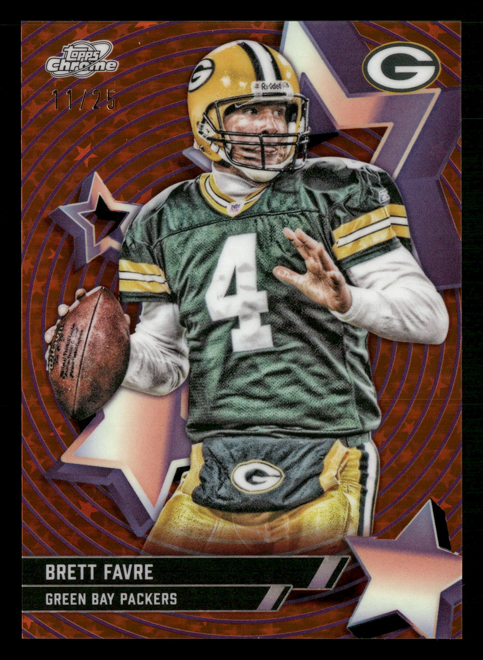 2025 Topps Chrome Cosmic #SF-96 Brett Favre Starfractor Orange #/25