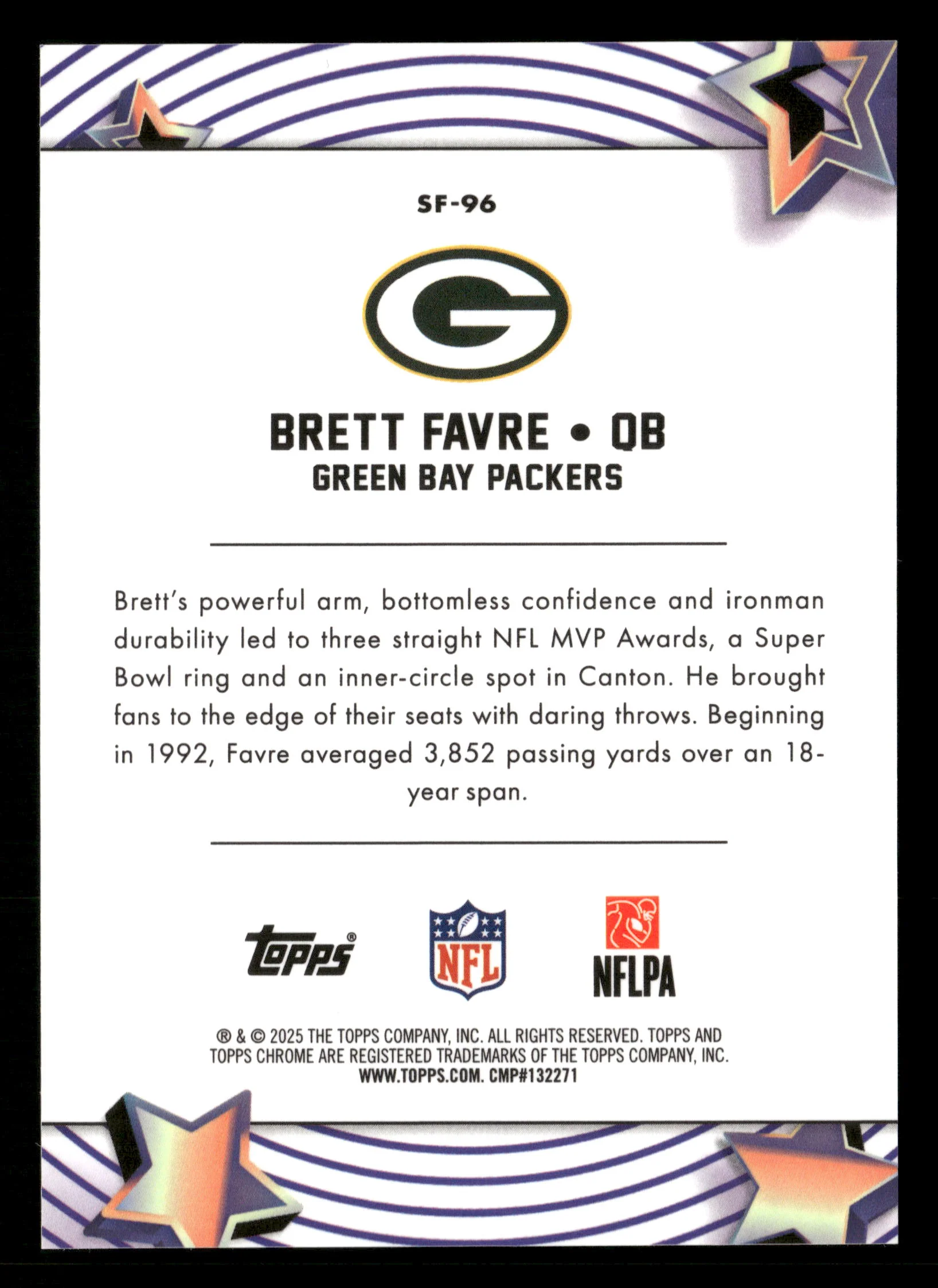 2025 Topps Chrome Cosmic #SF-96 Brett Favre Starfractor Orange #/25 - Image 2