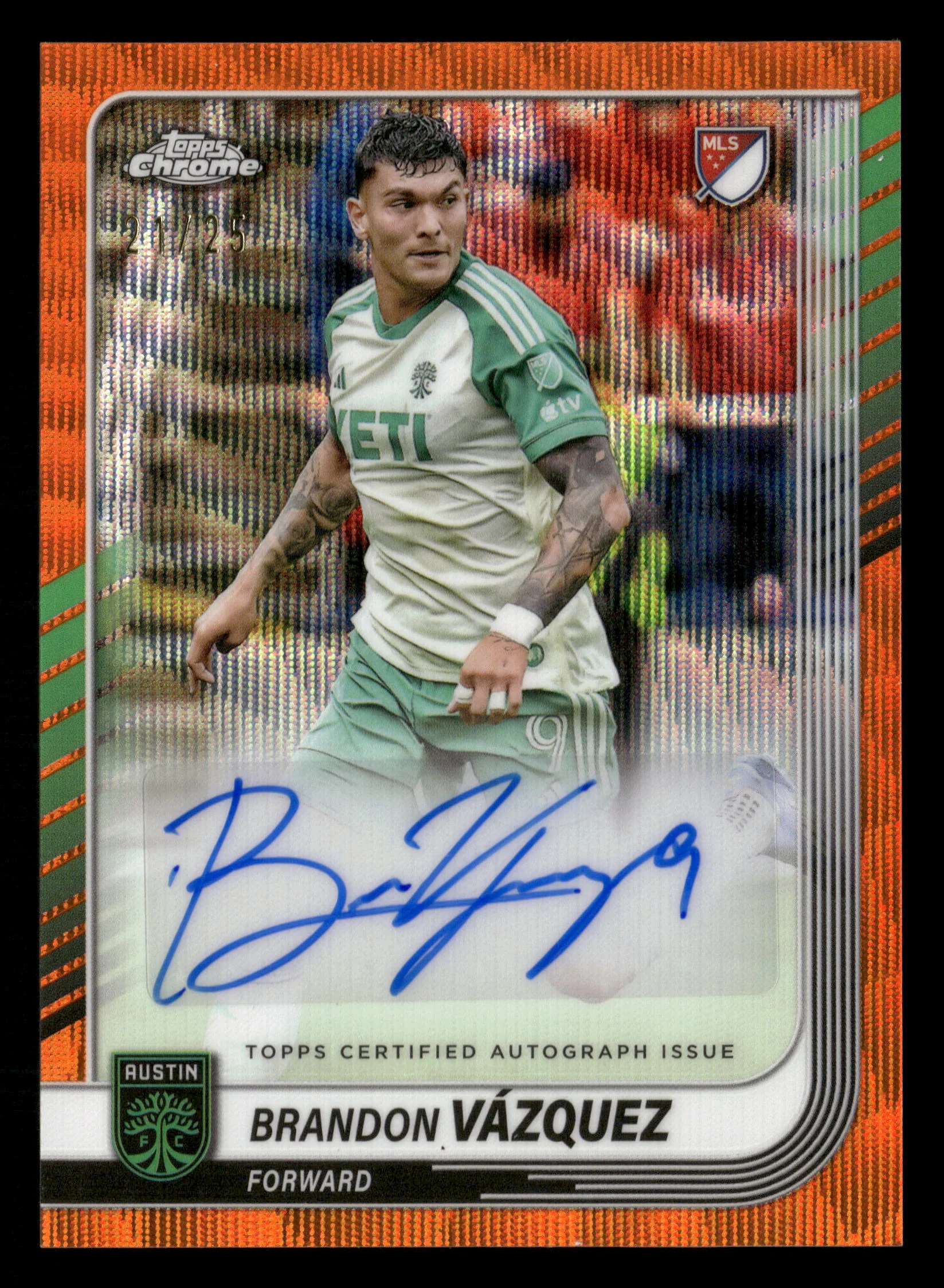 2025 Topps Chrome MLS #CA-BV Brandon Vázquez Chrome Auto Orange Refractor/25