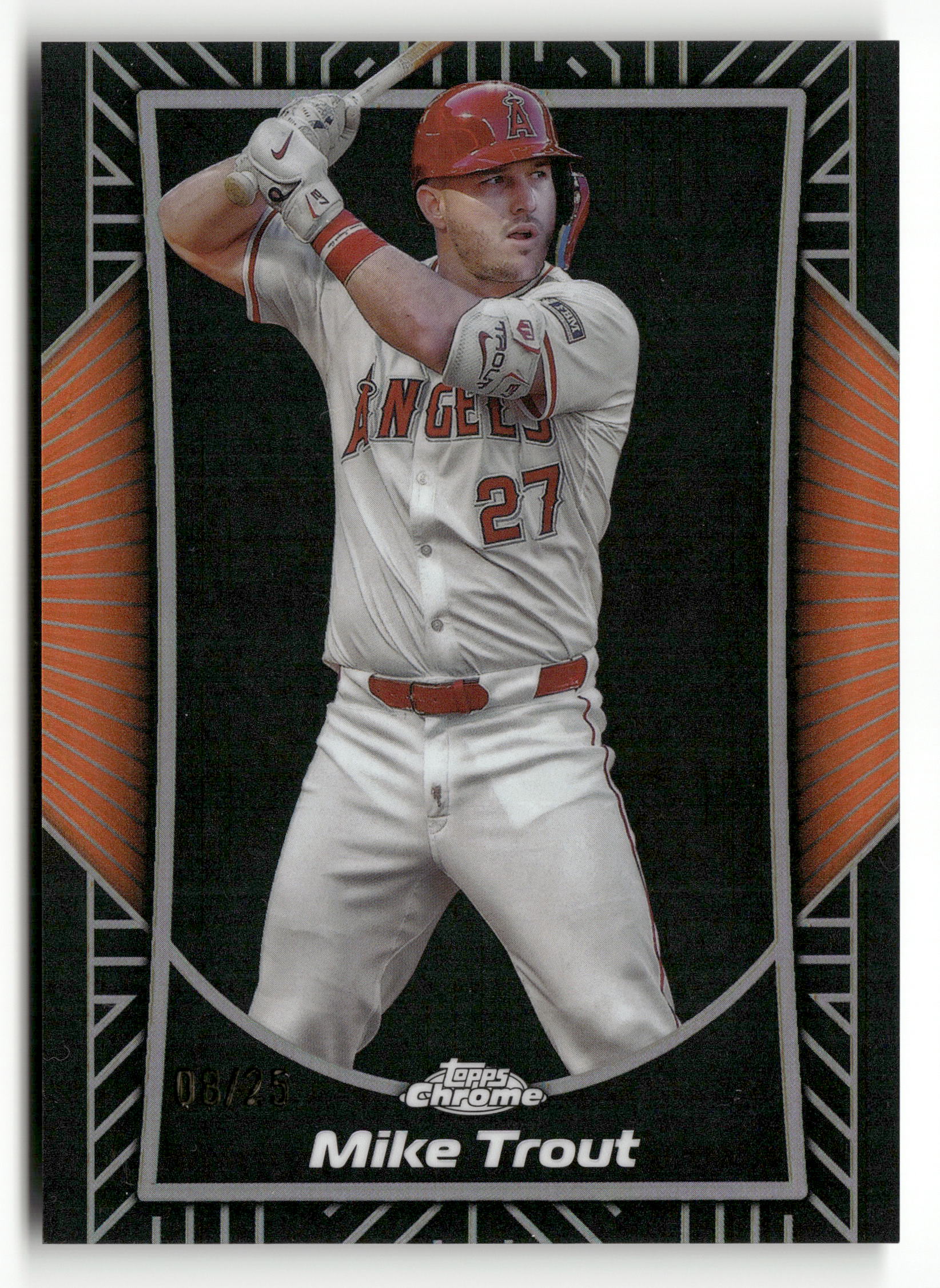 2025 Topps Chrome #SE-7 Mike Trout Shadow Etch SP Case Hit Orange #/25