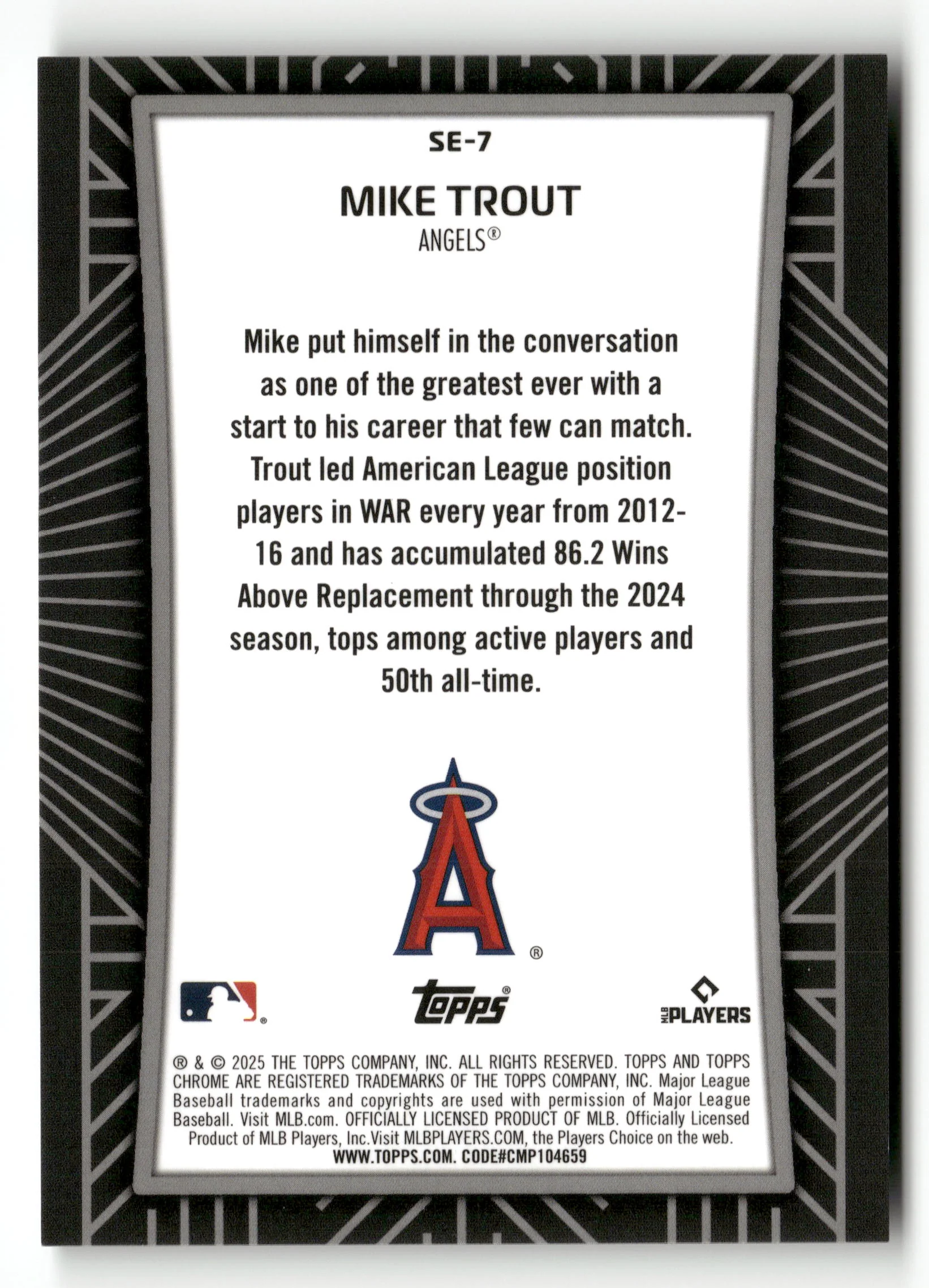 2025 Topps Chrome #SE-7 Mike Trout Shadow Etch SP Case Hit Orange #/25 - Image 2