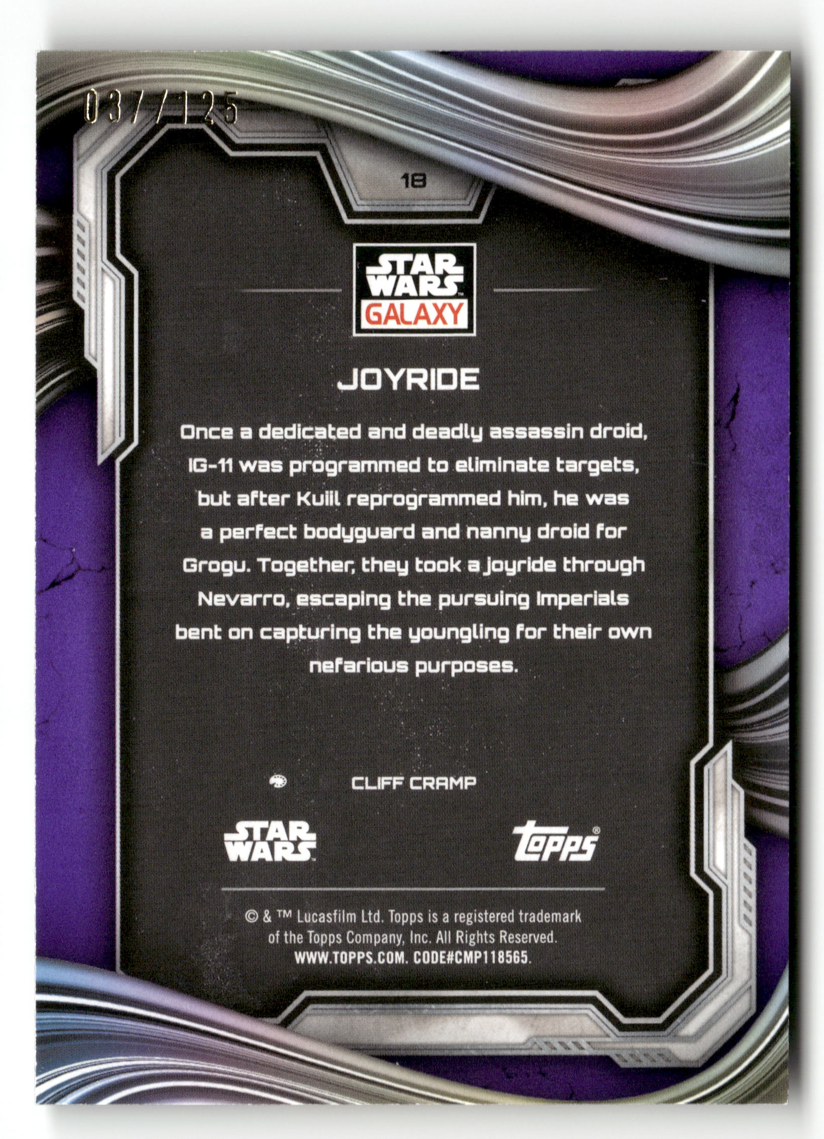 2025 Topps Chrome Star Wars Galaxy #18 Joyride Purple Speckle /125 - Image 2