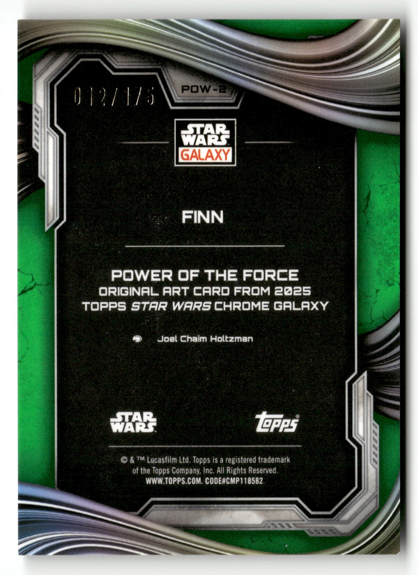 2025 Topps Chrome Star Wars Galaxy #POW-2 Finn Green Wave /175 - Image 2