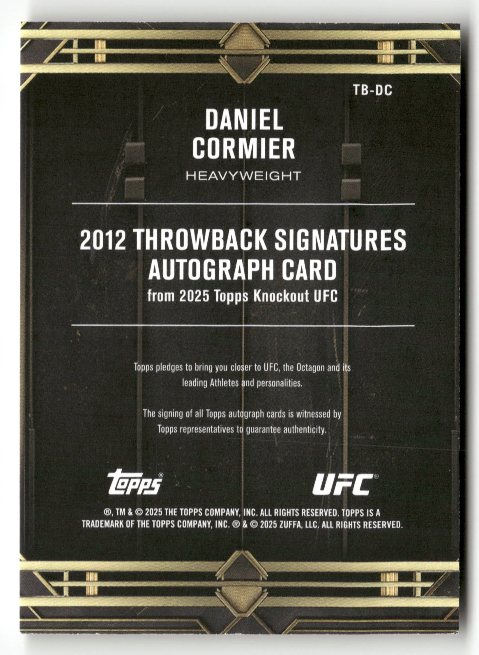 2025 Topps Knockout UFC #TB-DC Daniel Cormier 2012 Throwback Signatures Gold #/8 - Image 2