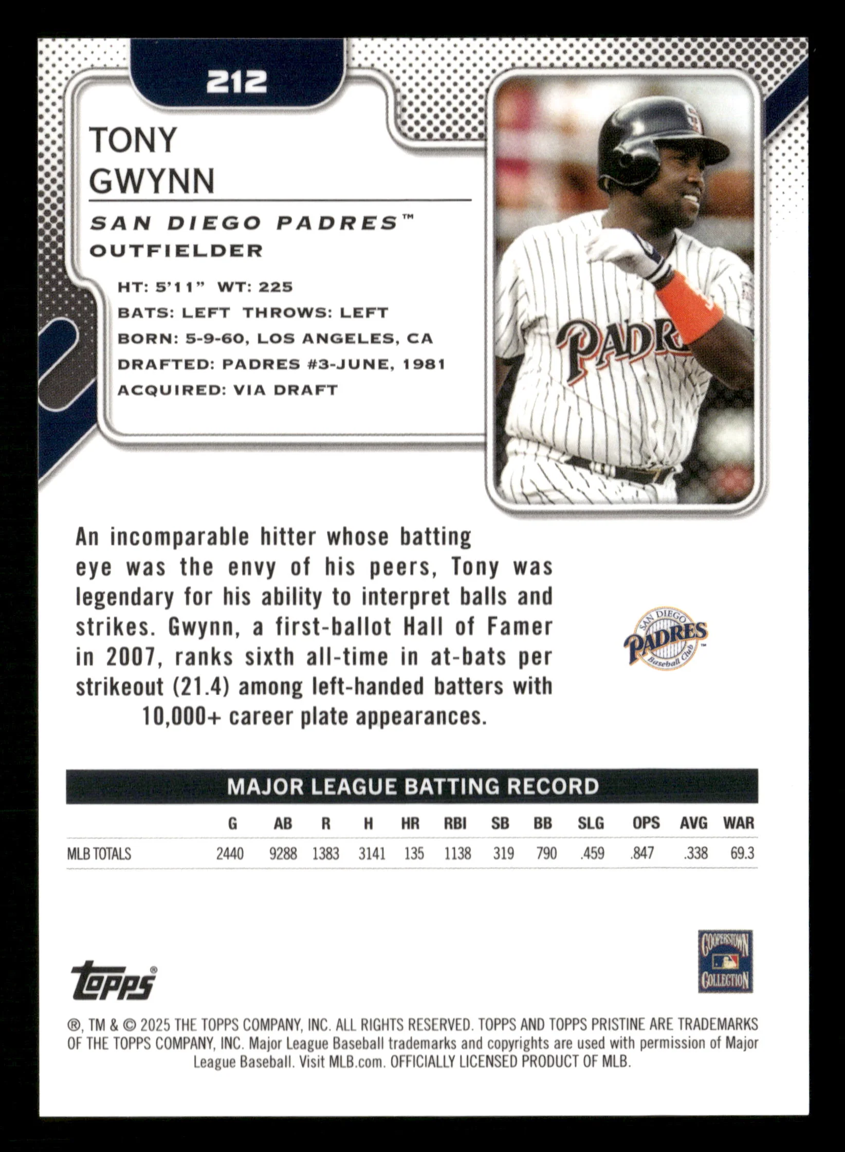 2025 Topps Pristine #212 Tony Gwynn Gold Refractors #/50 - Image 2