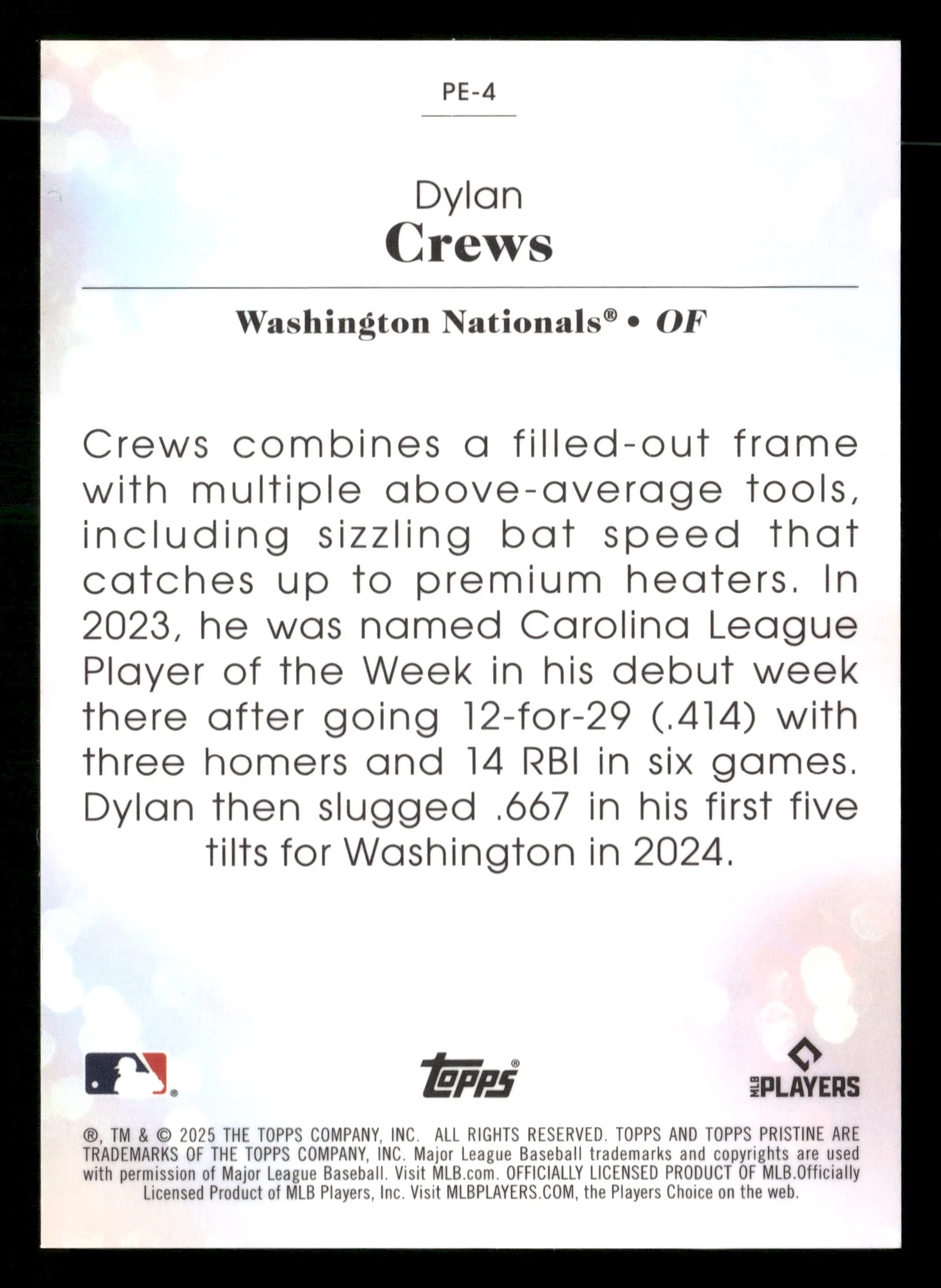 2025 Topps Pristine #PE-4 Dylan Crews Pearlescent - Image 2