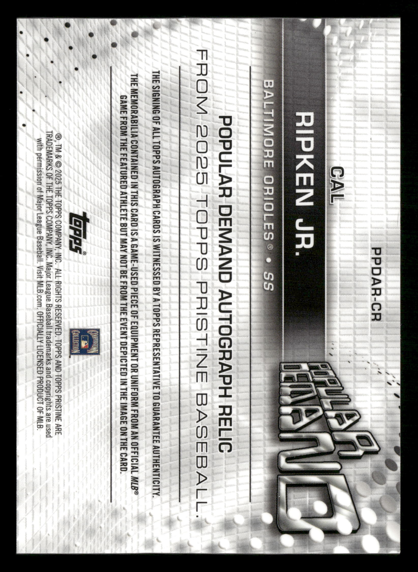2025 Topps Pristine #PPDAR-CR Cal Ripken Jr. Popular Demand Auto Relic Gold #/50 - Image 2