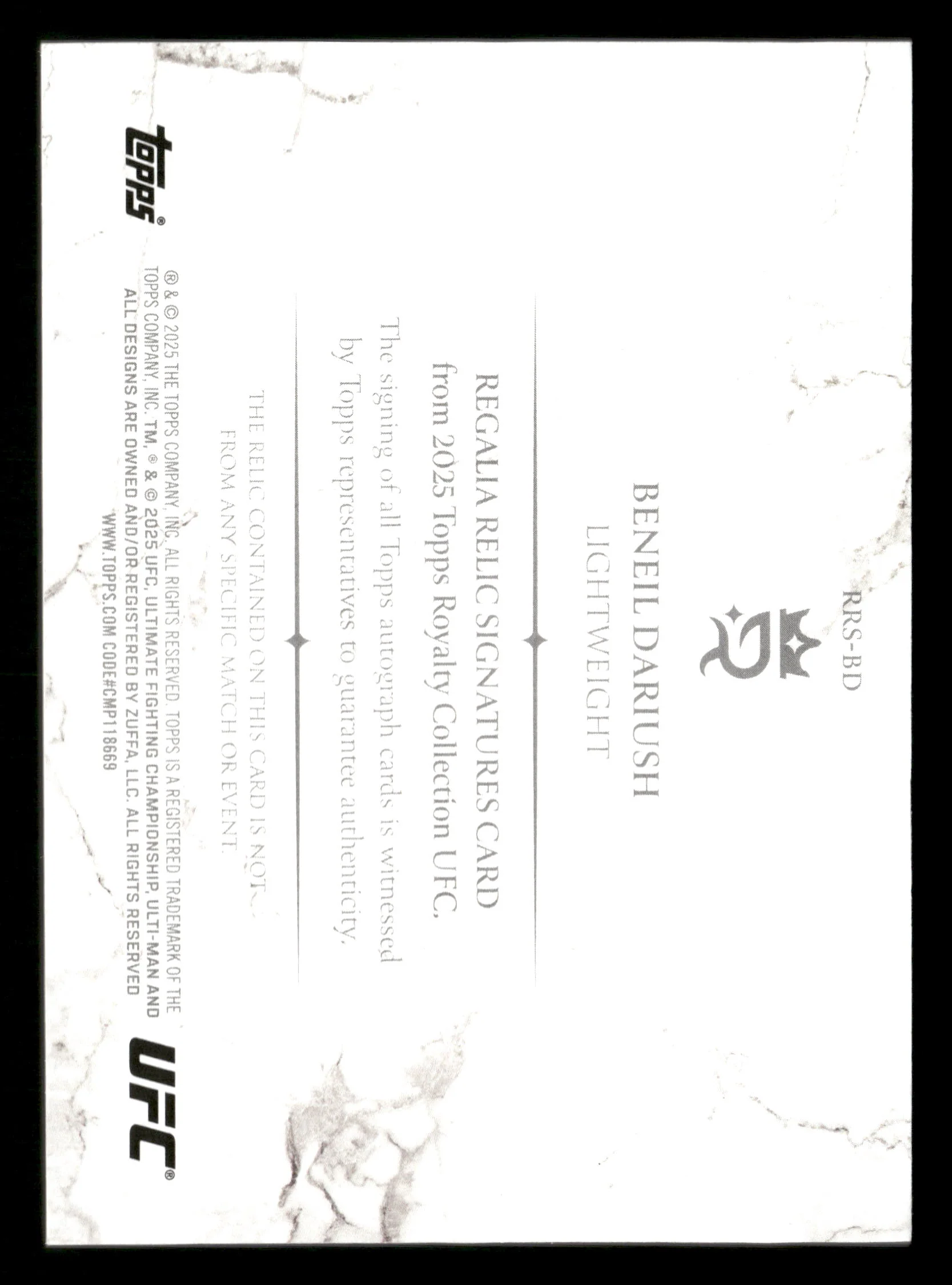 2025 Topps Royalty UFC #RRS-BD Beneil Dariush Regalia Relic Signatures Green #/5 - Image 2