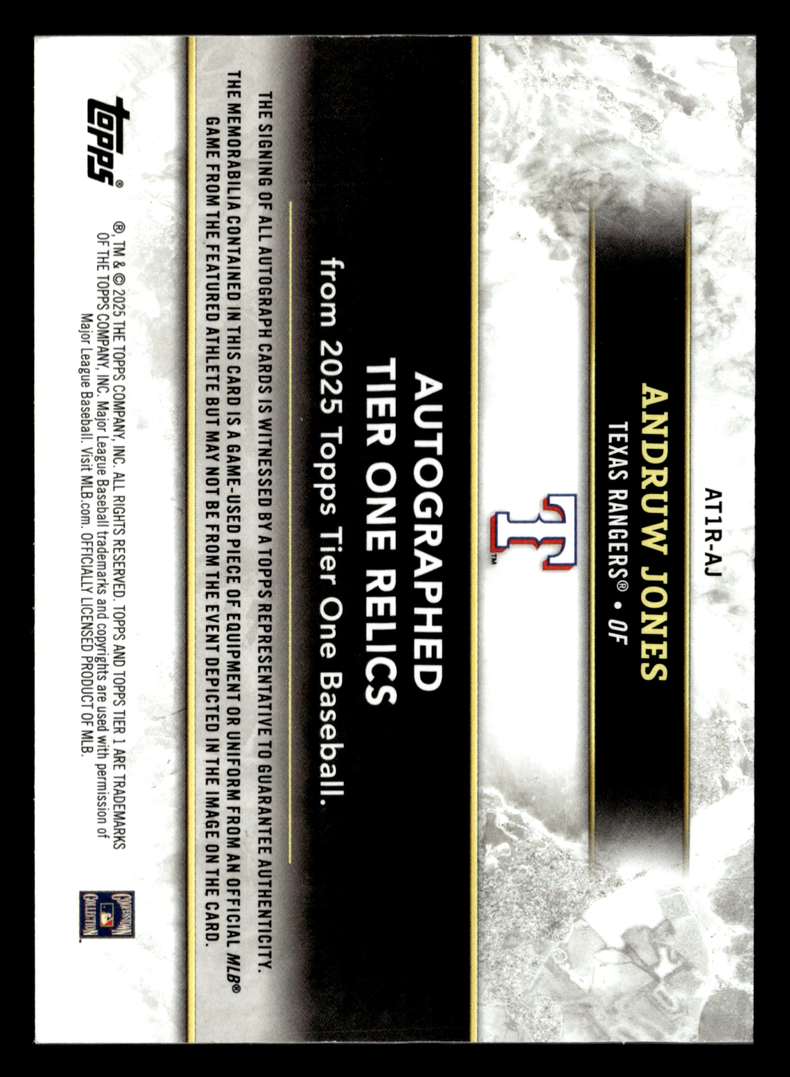 2025 Topps Tier One #AT1R-AJ Andruw Jones Tier One Autographed Relics /149 - Image 2