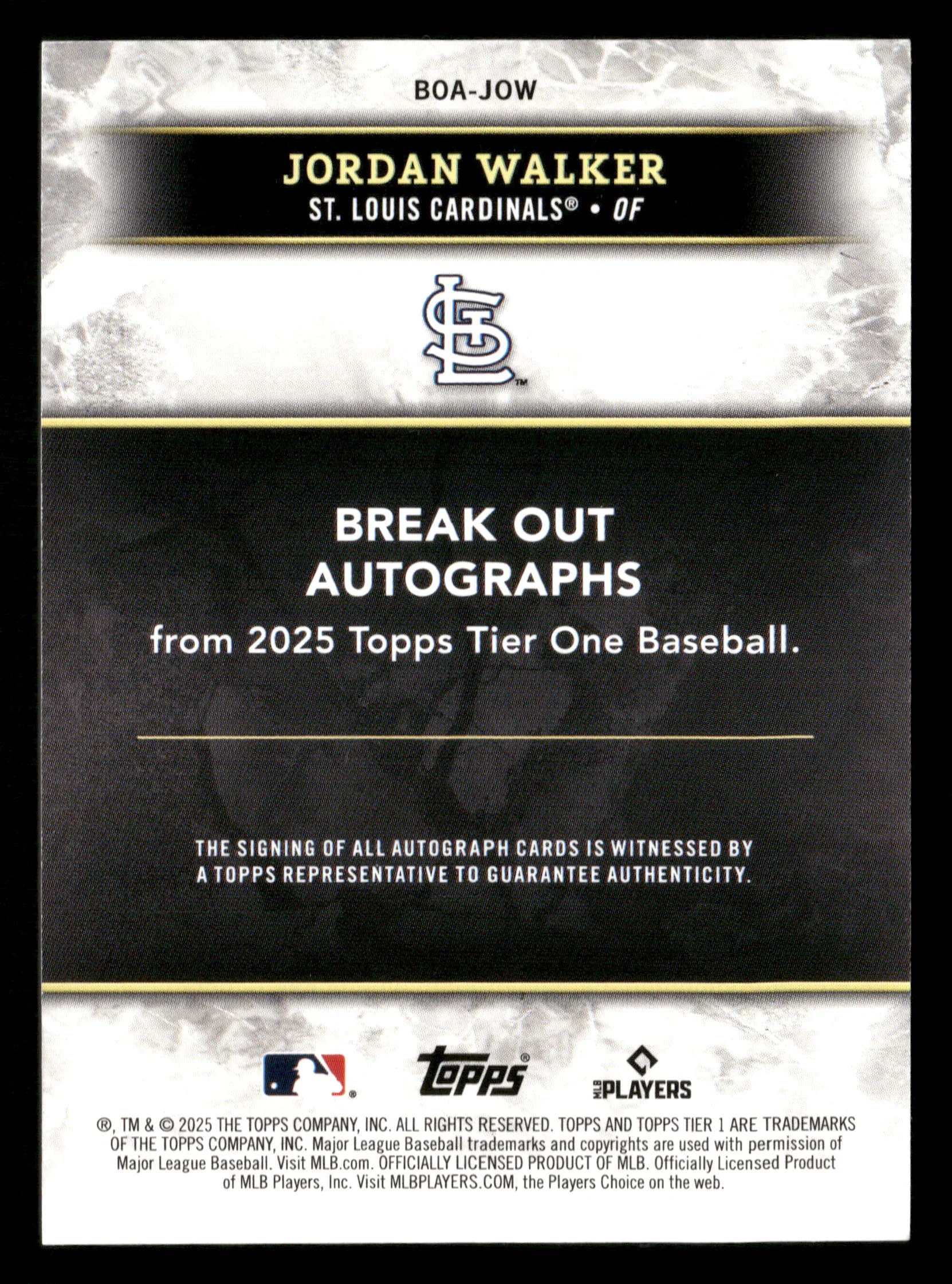 2025 Topps Tier One #BOA-JOW Jordan Walker Break Out Autographs #/99 - Image 2
