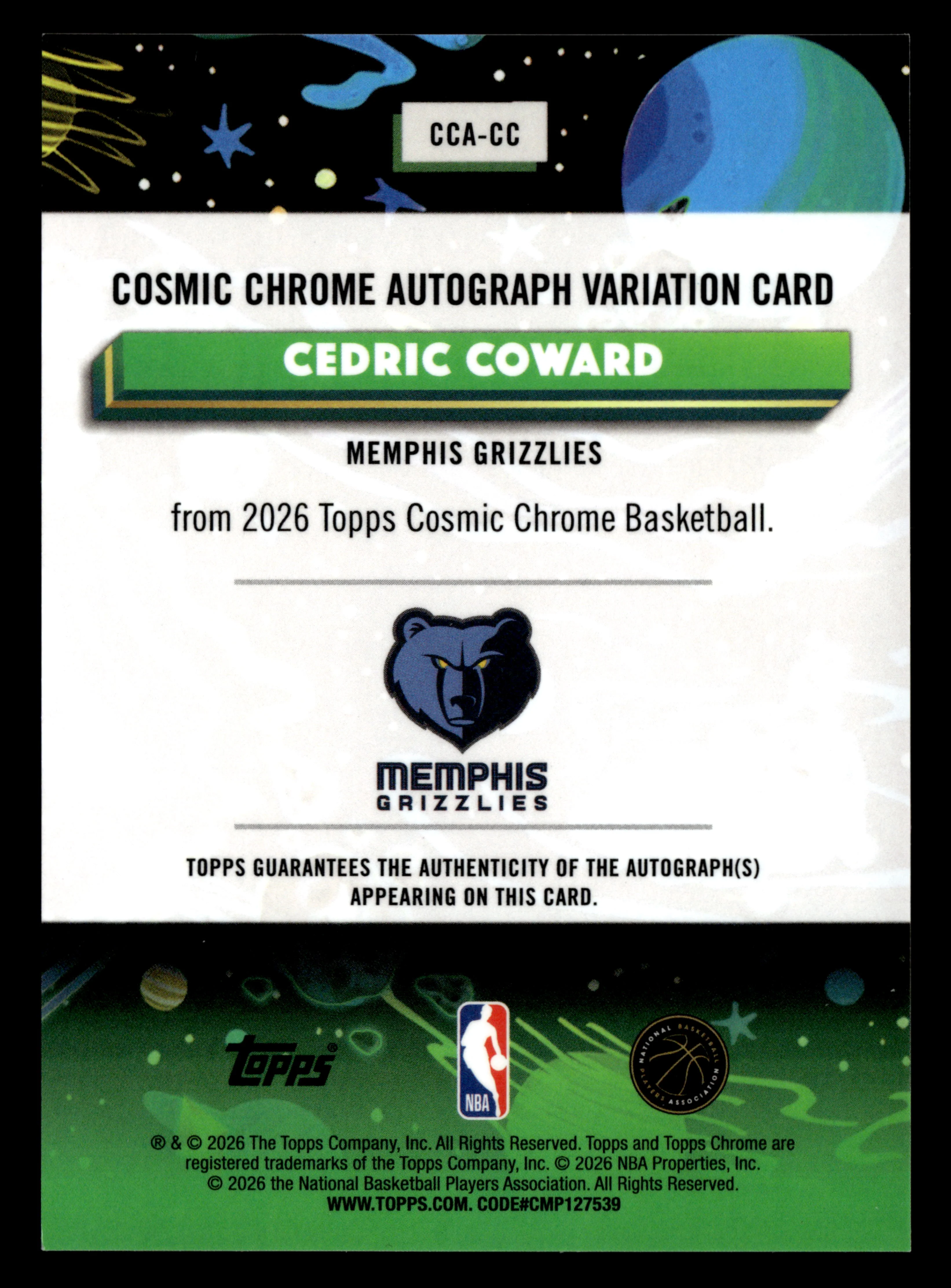 2025/26 Topps Chrome Cosmic #CCA-CC Cedric Coward Gold Rookie Auto /50 - Image 2