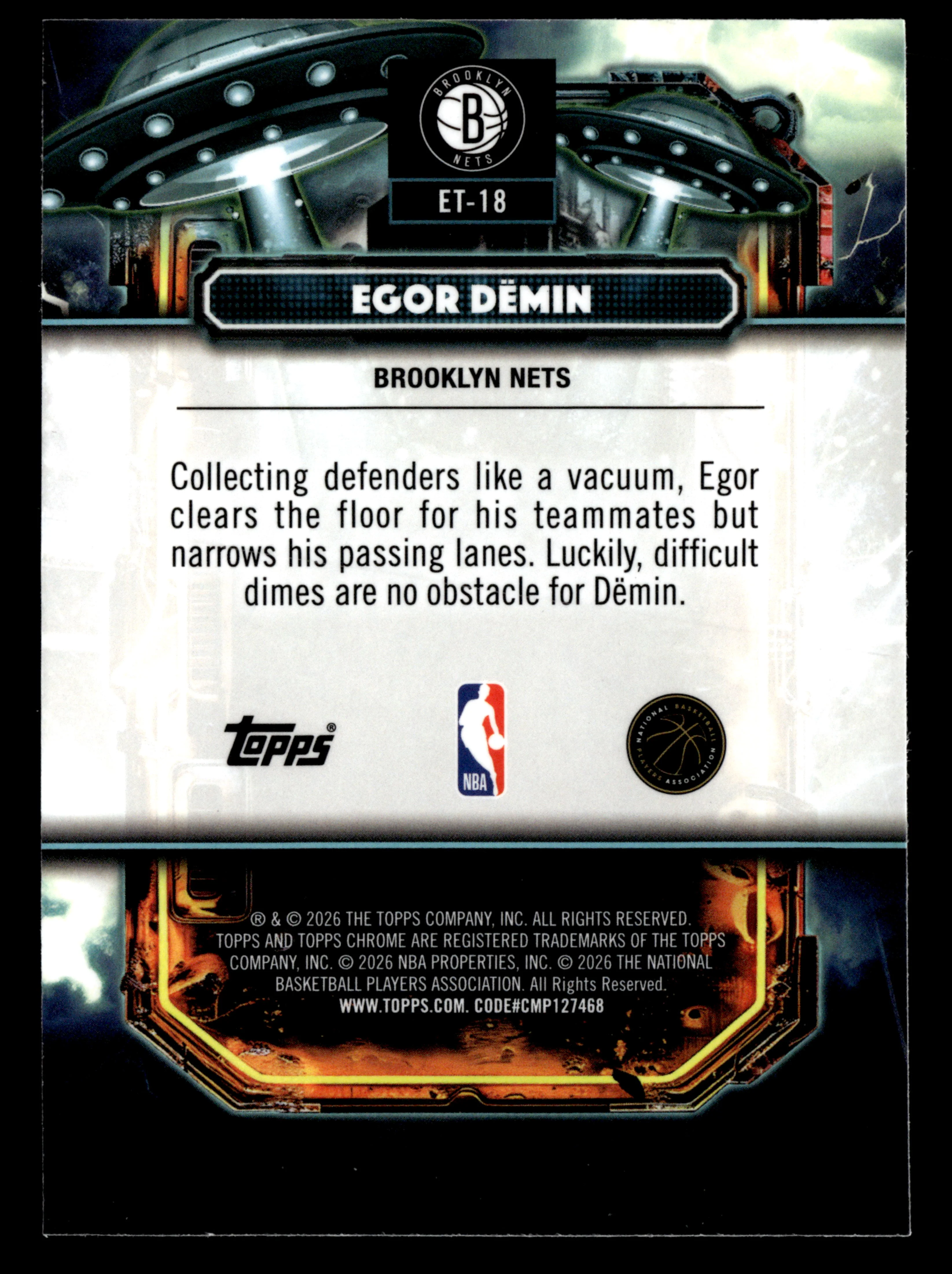 2025/26 Topps Chrome Cosmic ET-18 Egor Demin Extraterrestrial