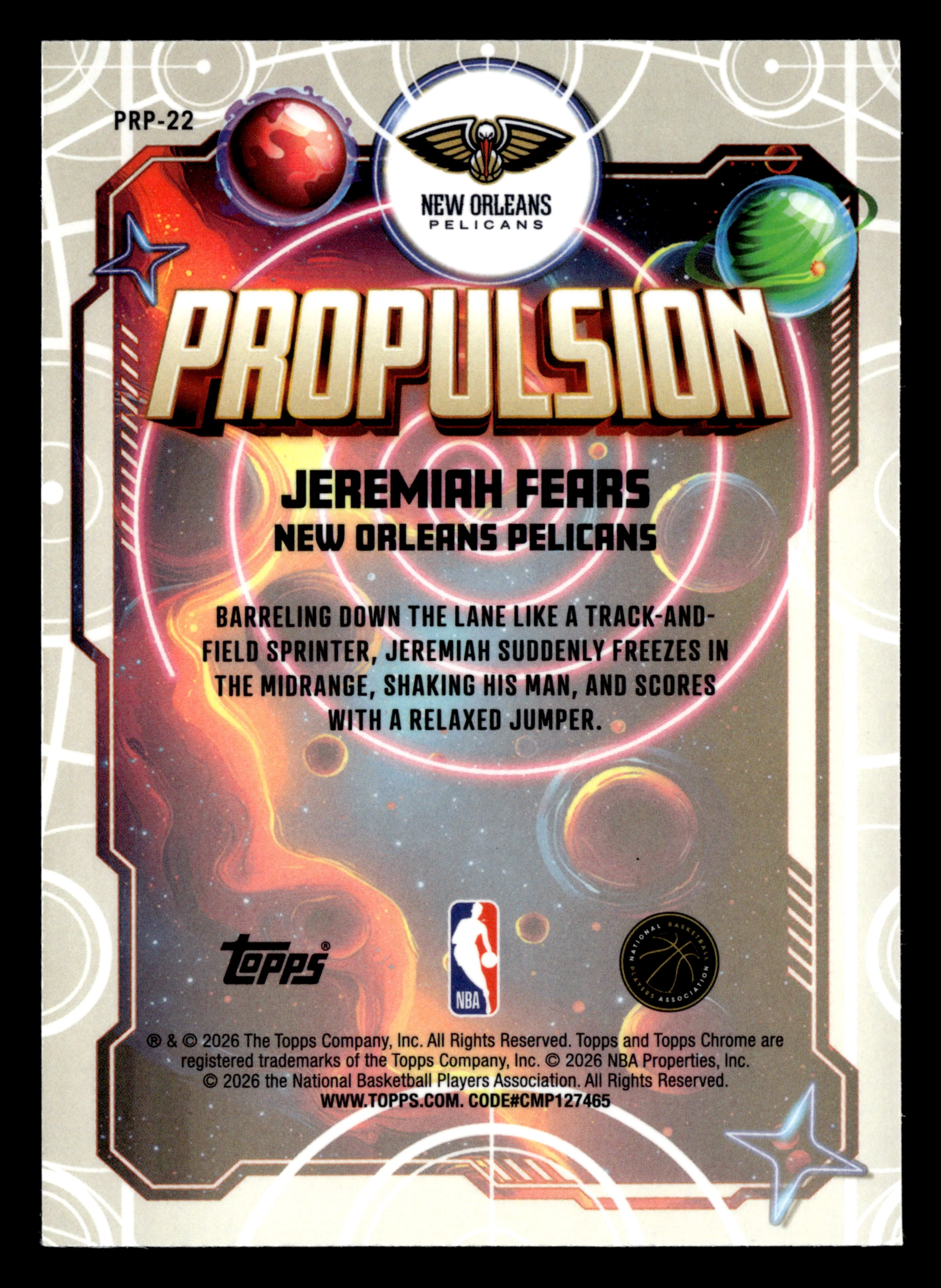 2025/26 Topps Chrome Cosmic #PRP-22 Jeremiah Fears Propulsion Rookie - Image 2