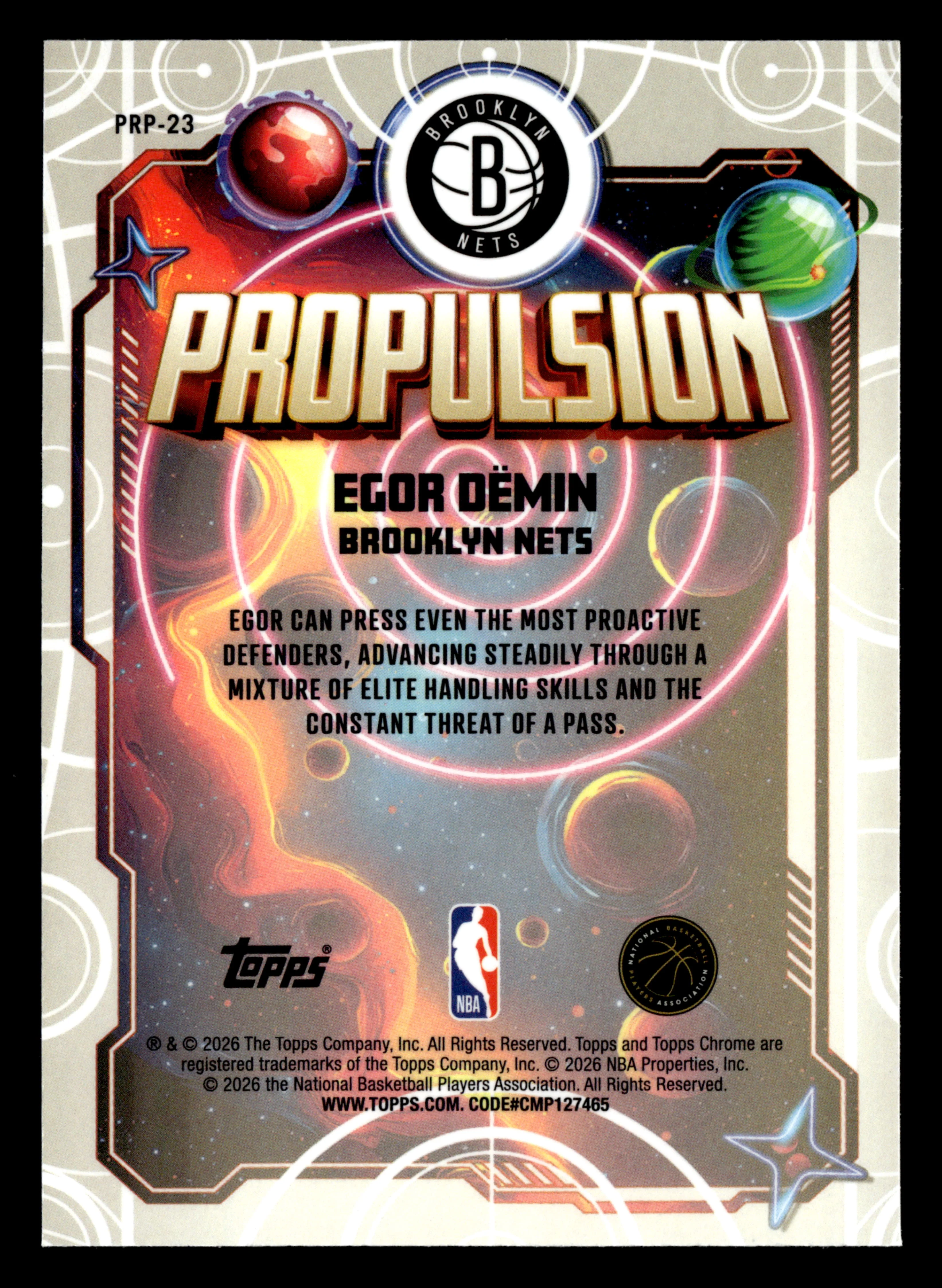 2025/26 Topps Chrome Cosmic PRP-23 Egor Demin Propulsion Rookie - Image 2