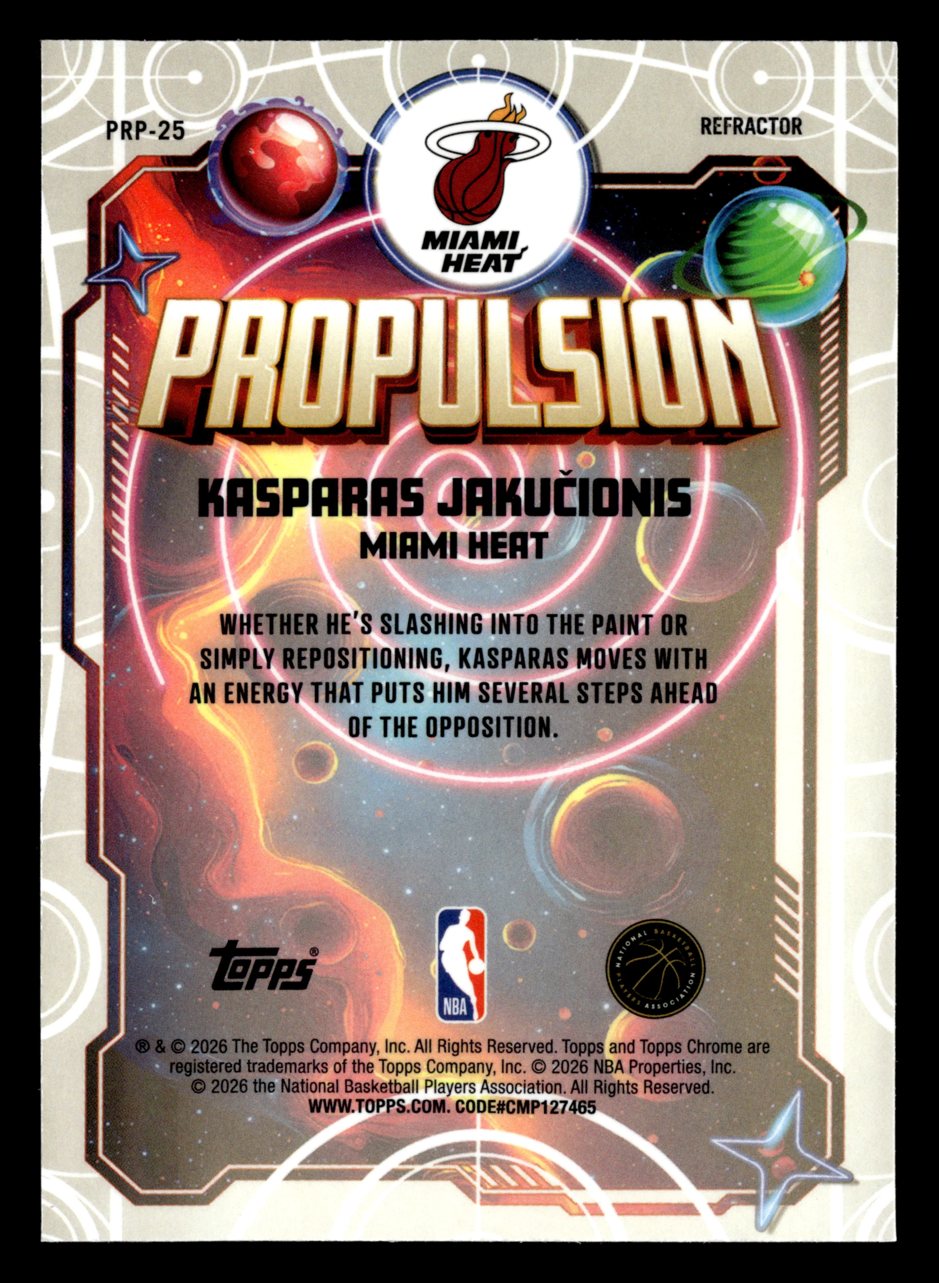 2025/26 Topps Chrome Cosmic #PRP25 Kasparas Jakučionis Propulsion Refractor - Image 2