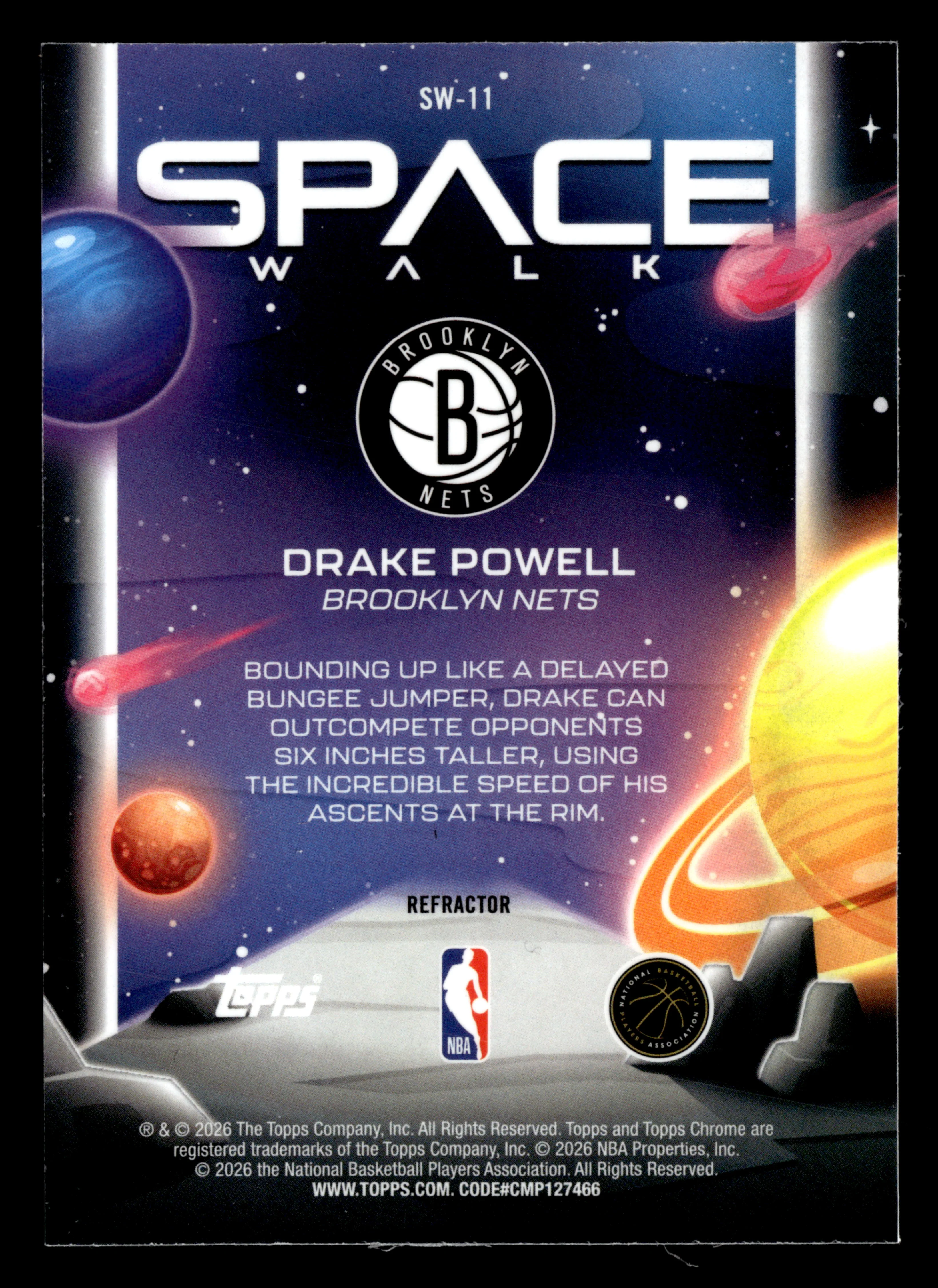 2025/26 Topps Chrome Cosmic SW-11 Drake Powell Space Walk Refractor - Image 2