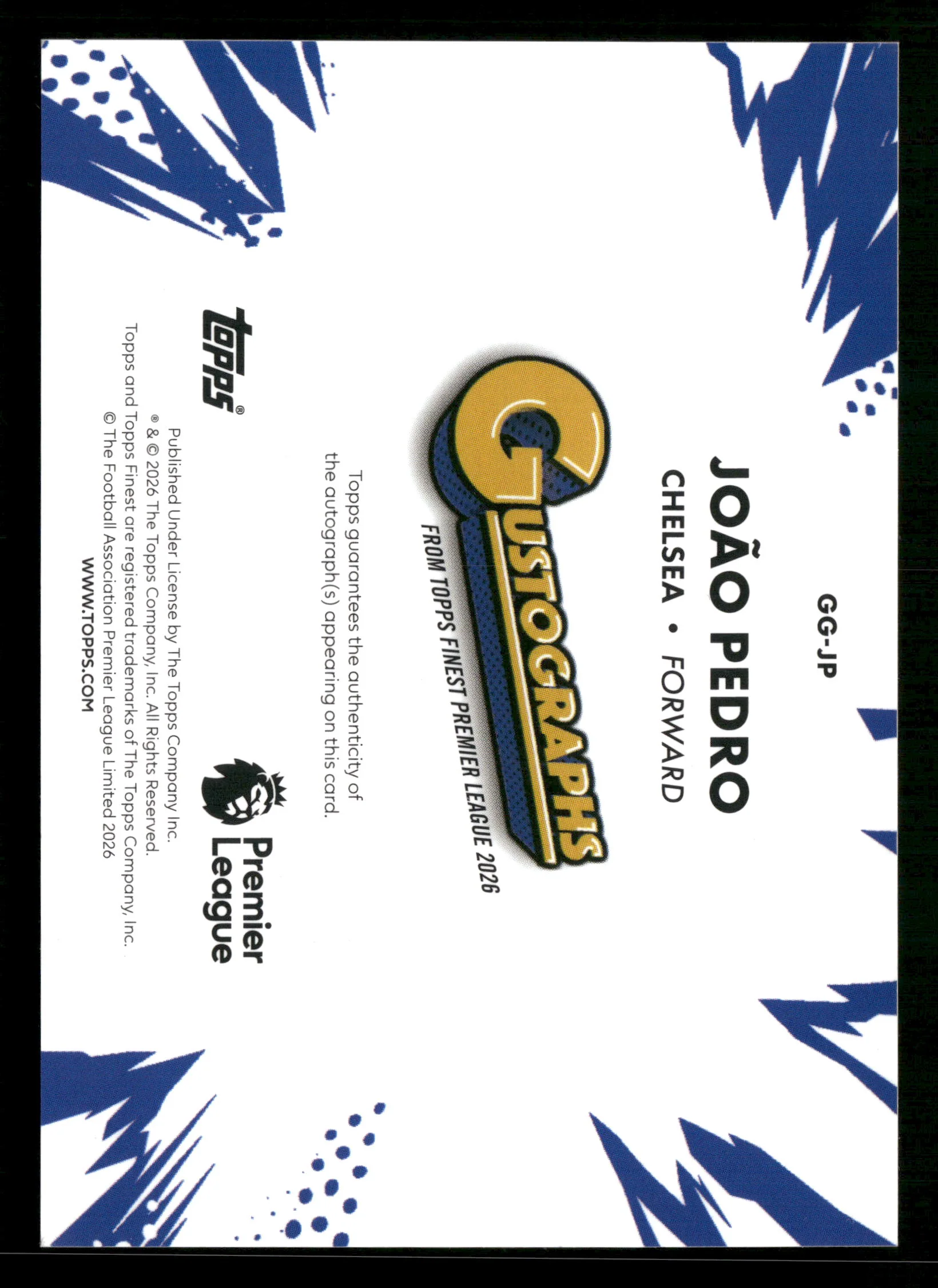 2025/26 Topps Finest EPL GG-JP Joao Pedro Gustographs Gold /10 - Image 2