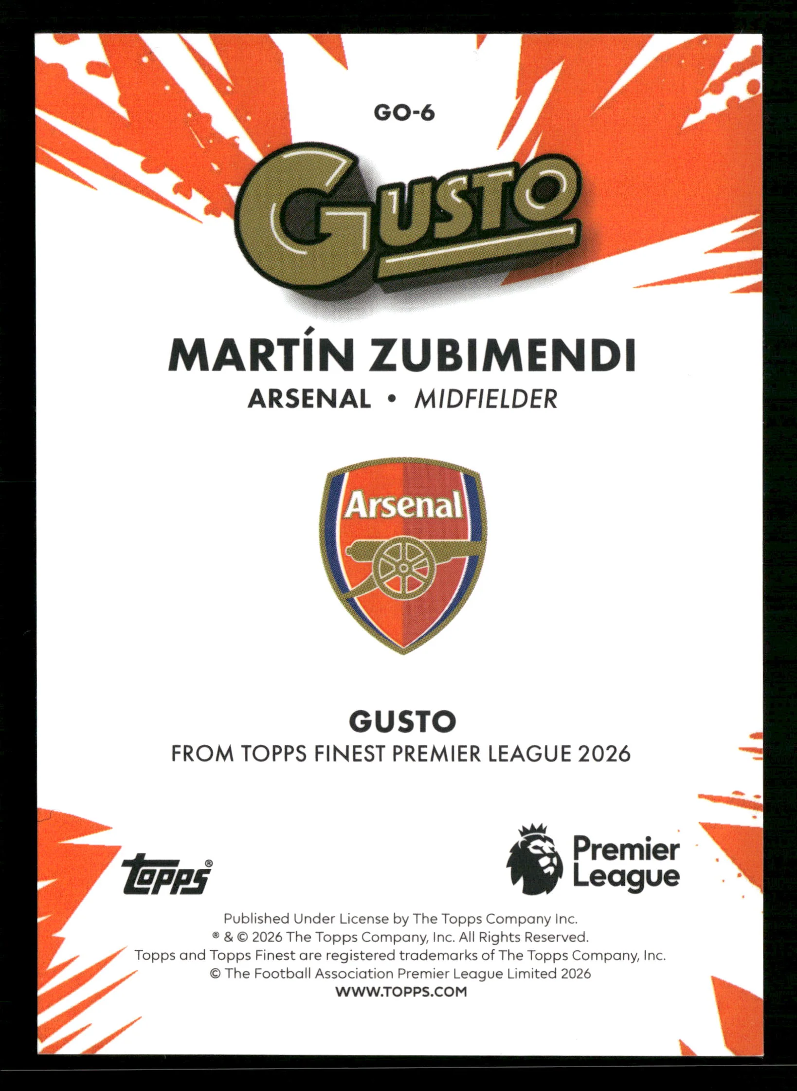 2025/26 Topps Finest EPL GO-6 Martin Zubimendi Gusto SSP - Image 2