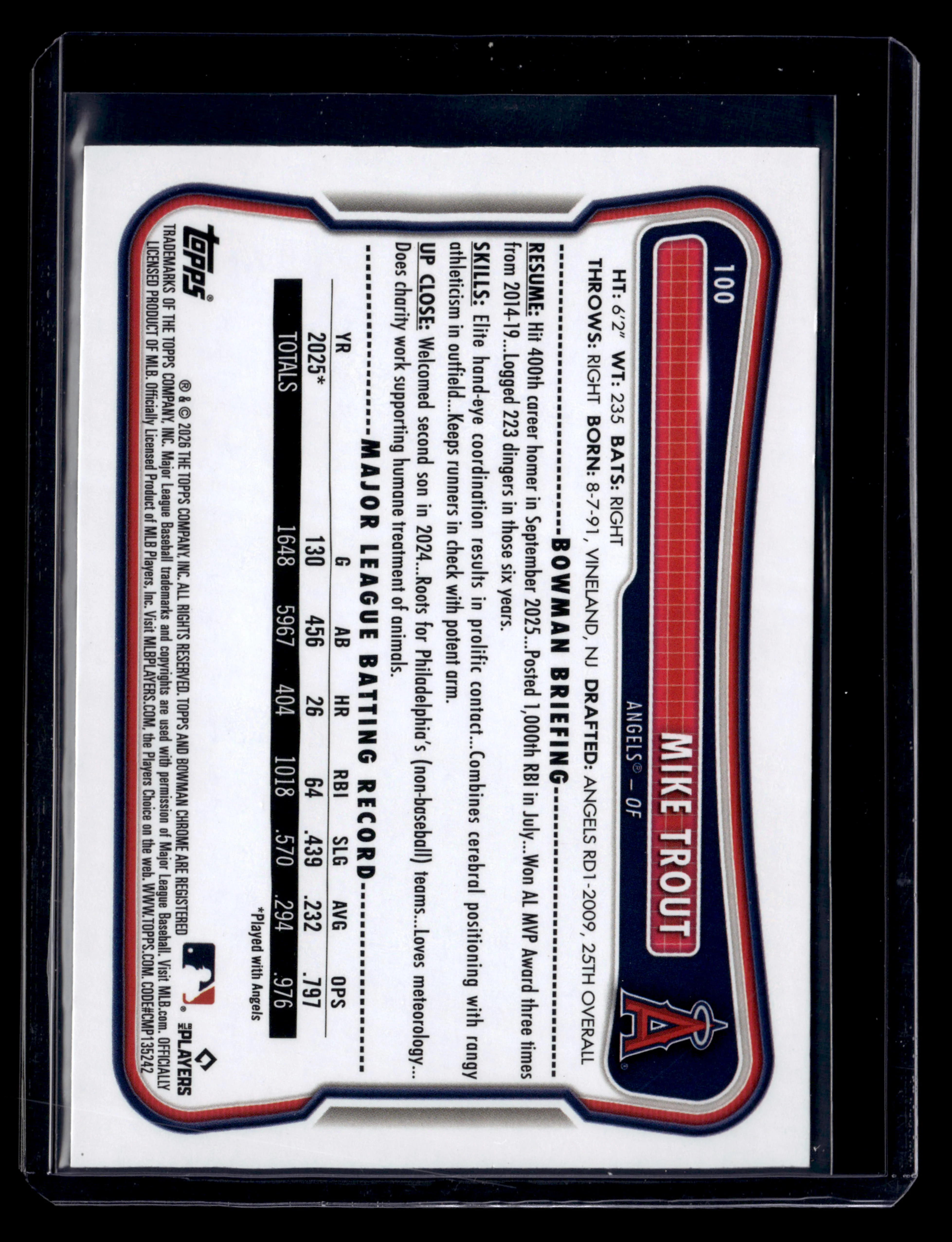 2026 Bowman #100 Mike Trout Green Pattern #/99 - Image 2