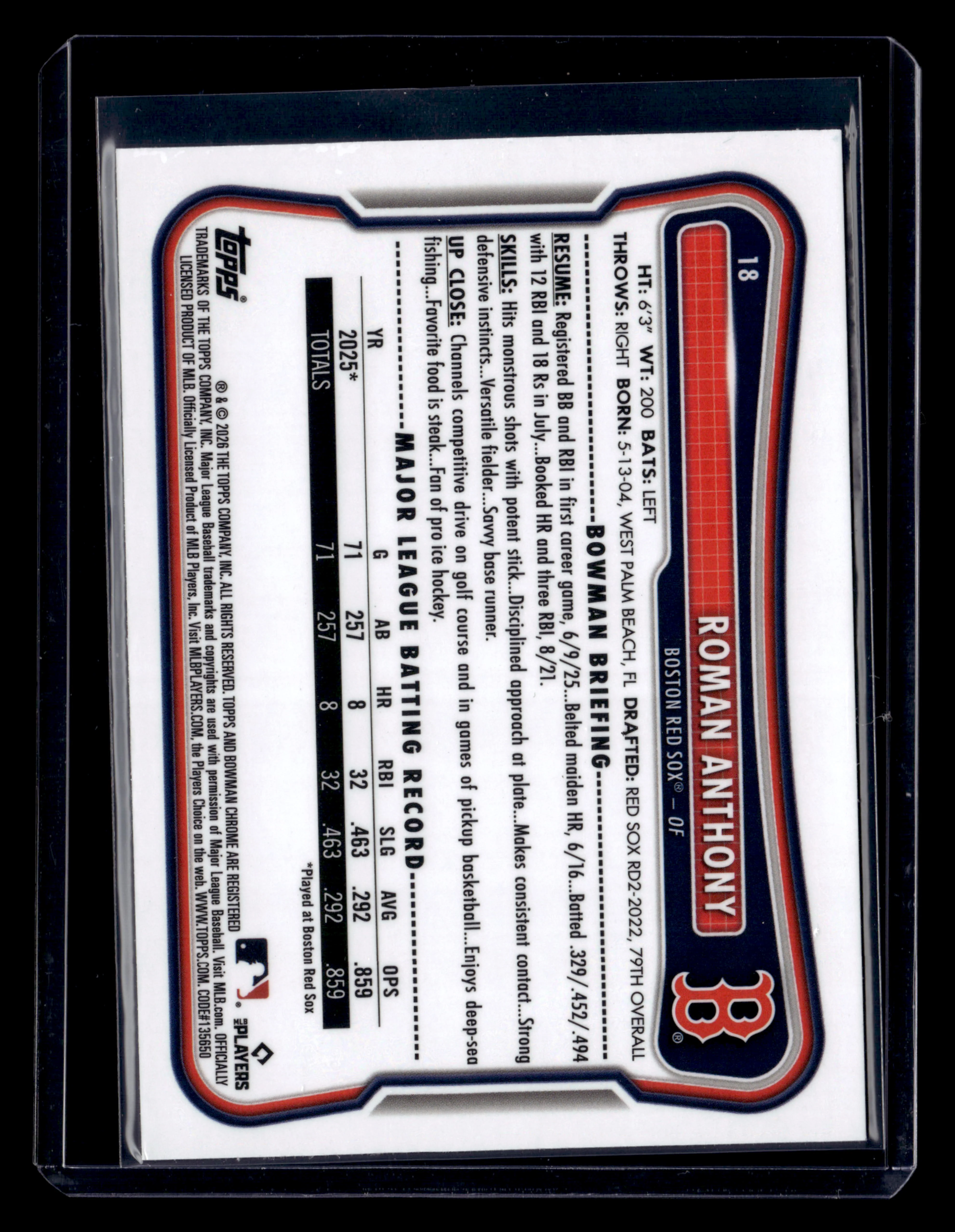 2026 Bowman #18 Roman Anthony Rookie Red RC Logo - Image 2