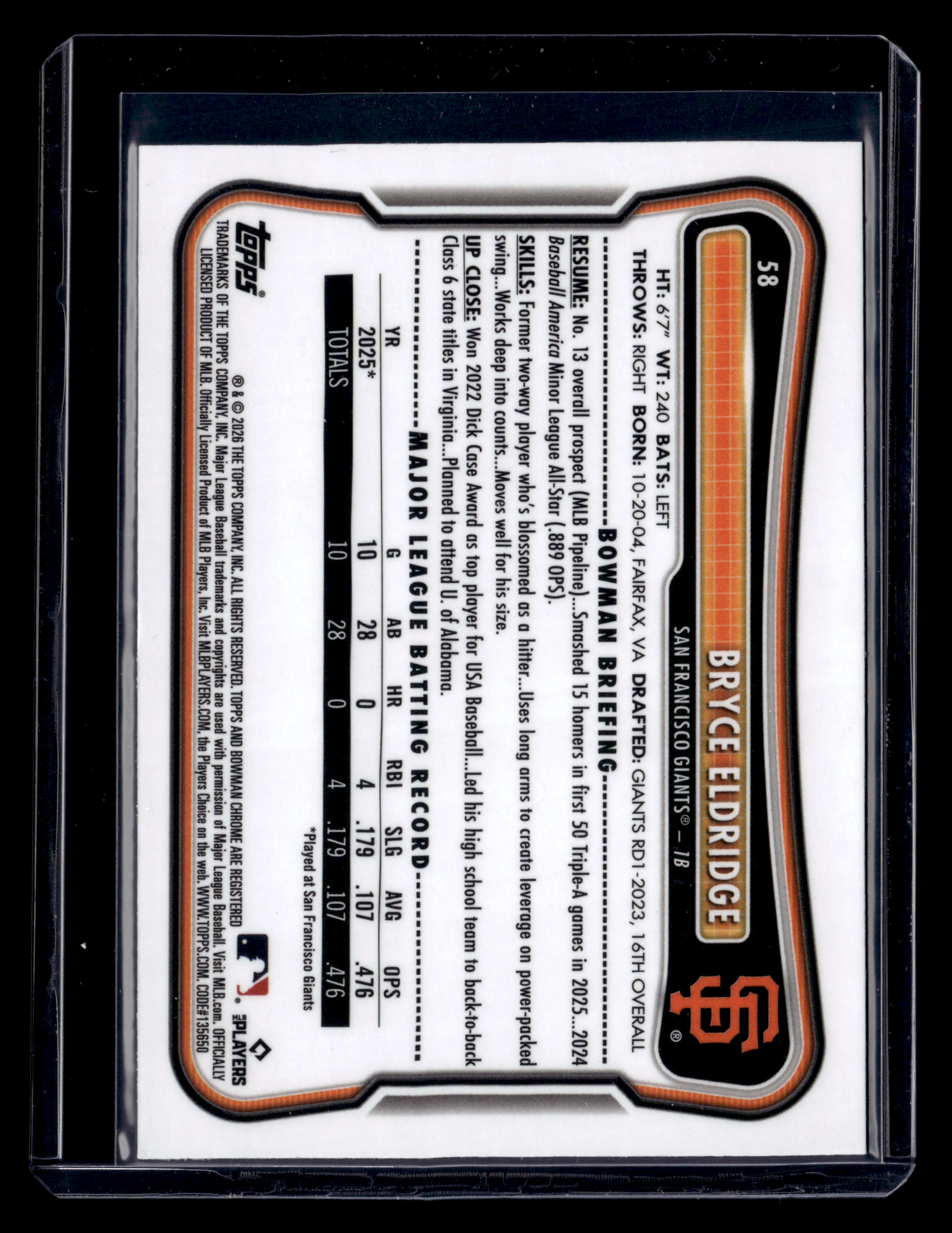 2026 Bowman #58 Bryce Eldridge Rookie Red RC Logo - Image 2