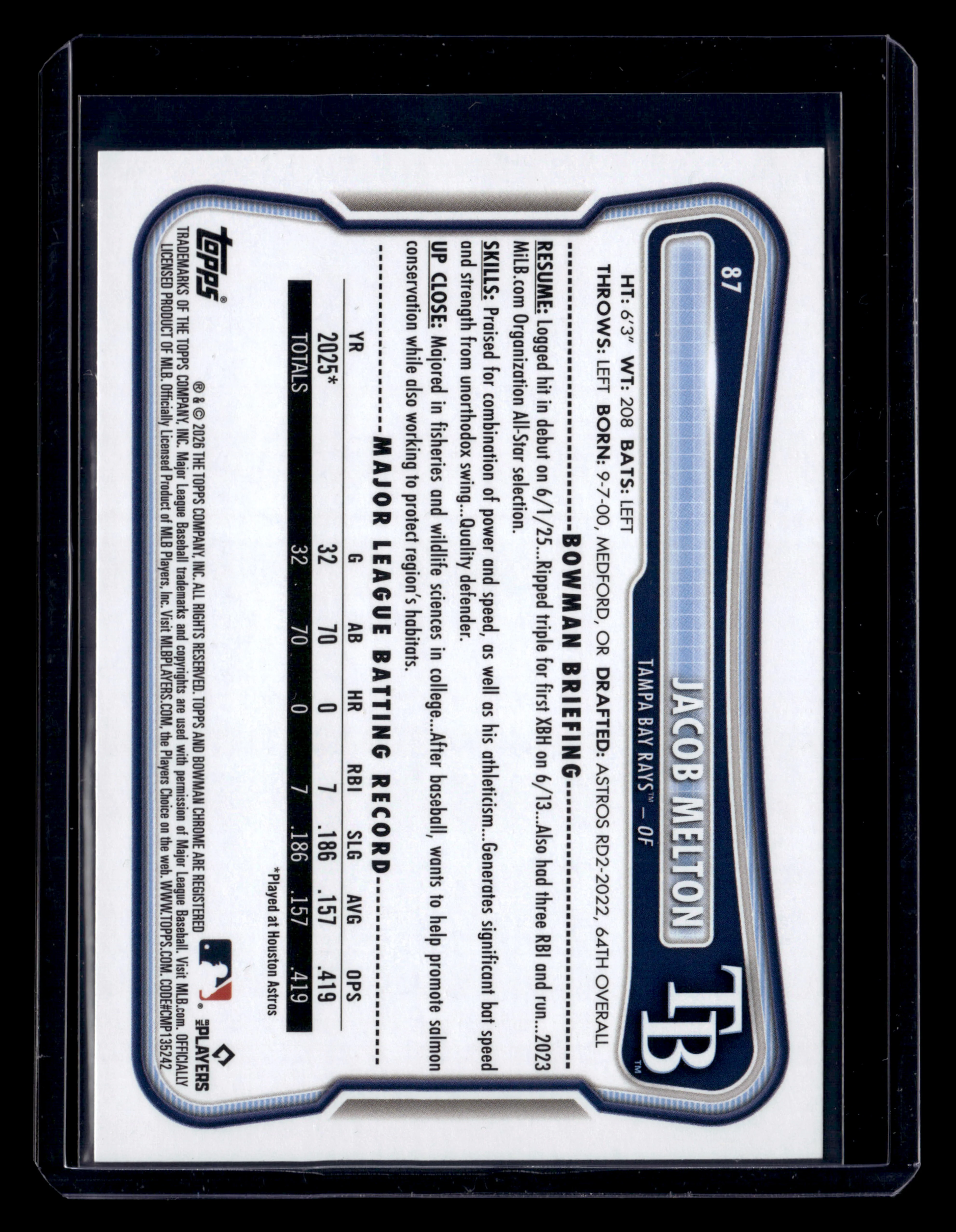 2026 Bowman #87 Jacob Melton Neon Green #/399 - Image 2