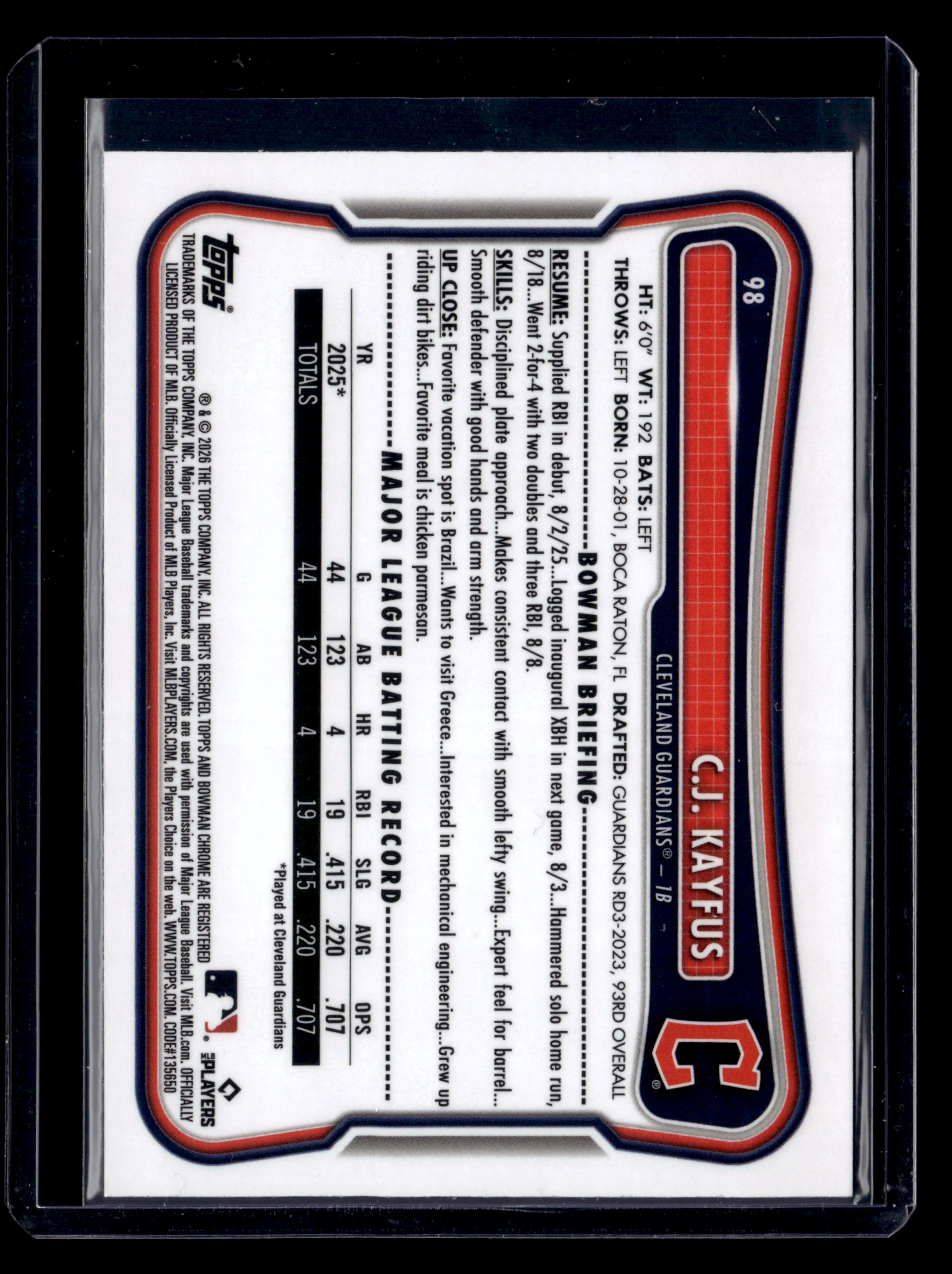 2026 Bowman #98 C.J. Kayfus Rookie Red RC Logo - Image 2