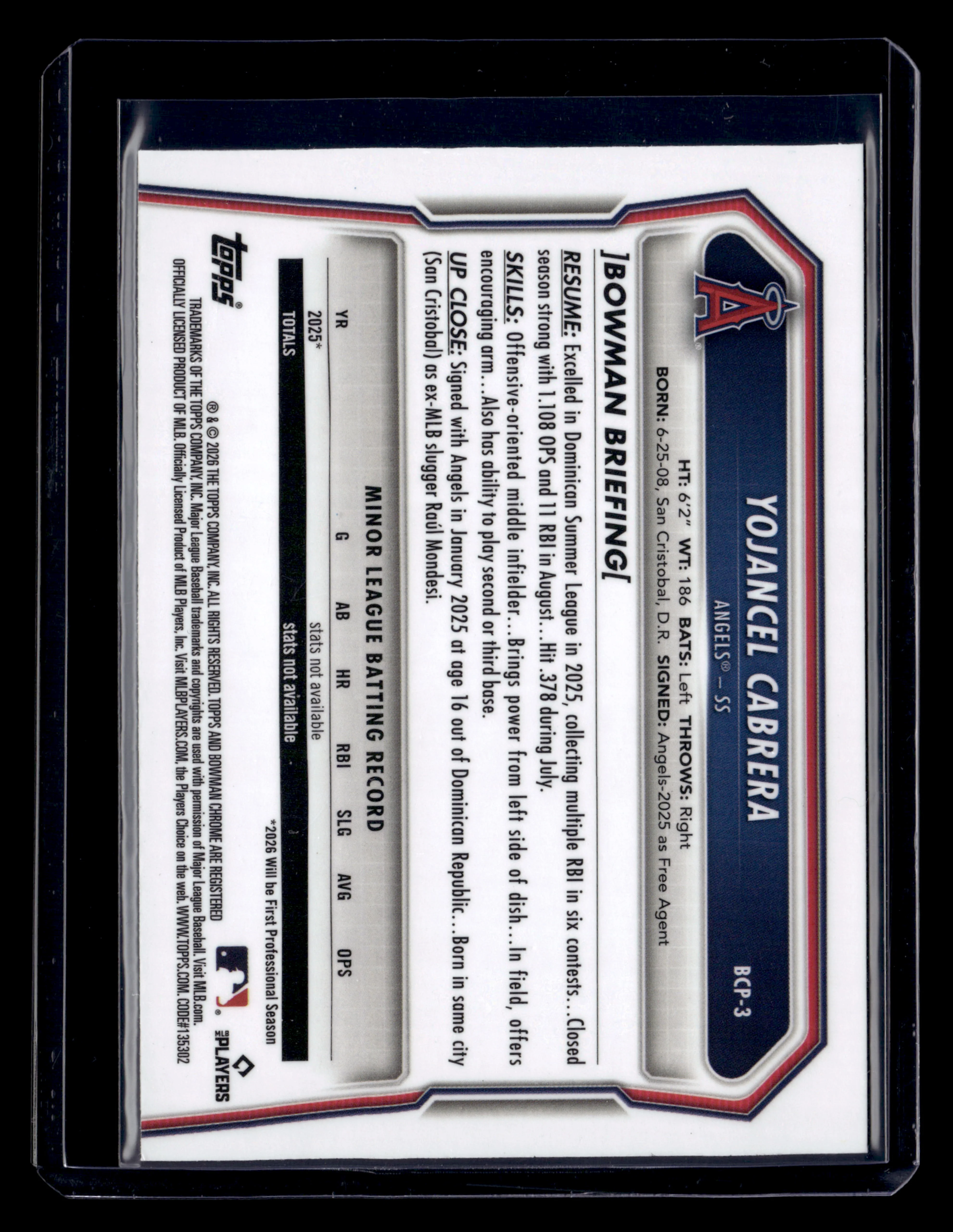 2026 Bowman #BCP-3 Yojancel Cabrera Chrome Prospects Green Grass Refractor #/99 - Image 2