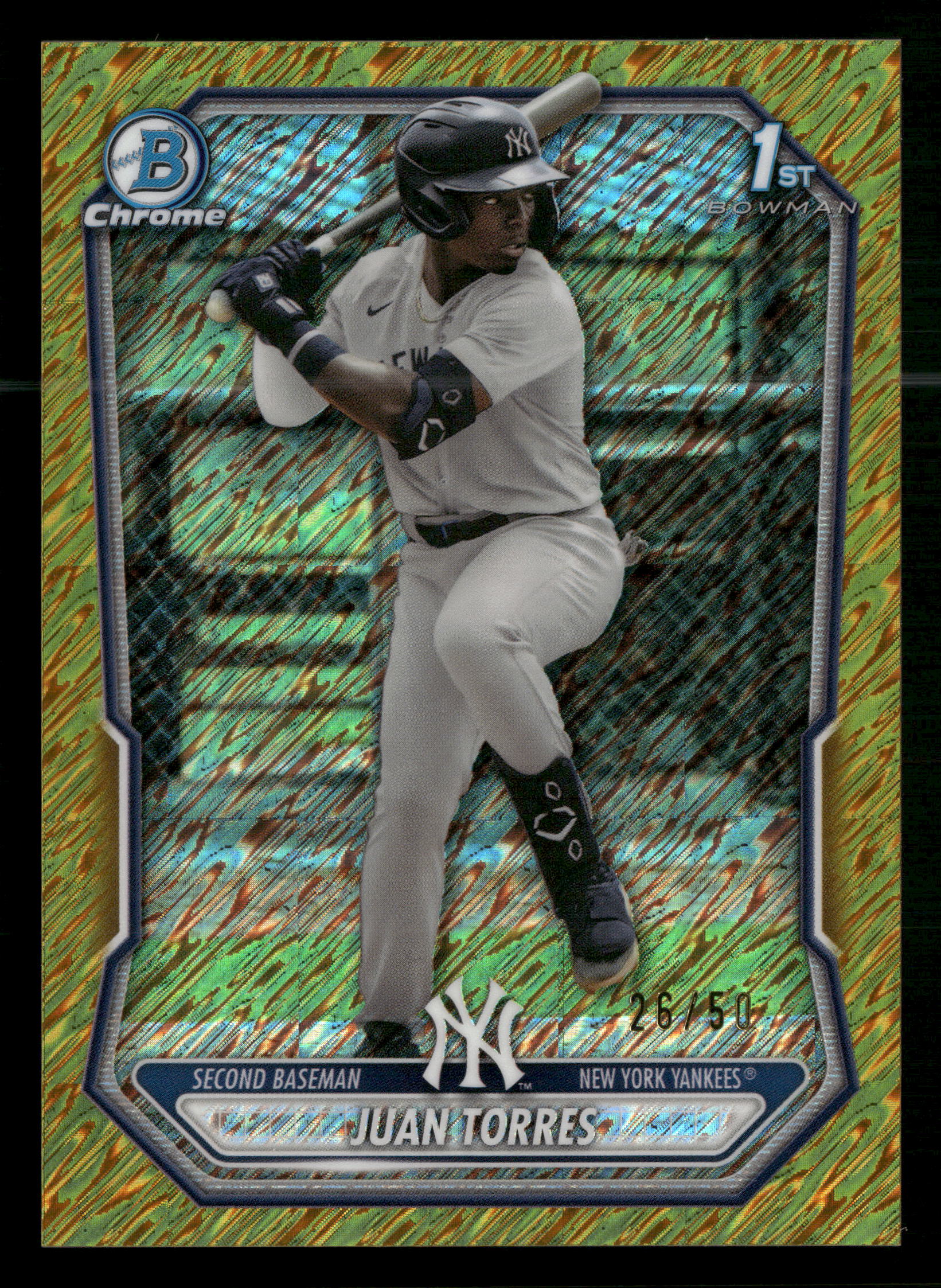 2026 Bowman #BCP-75 Juan Torres Chrome Prospects Gold Shimmer Refractor #/50