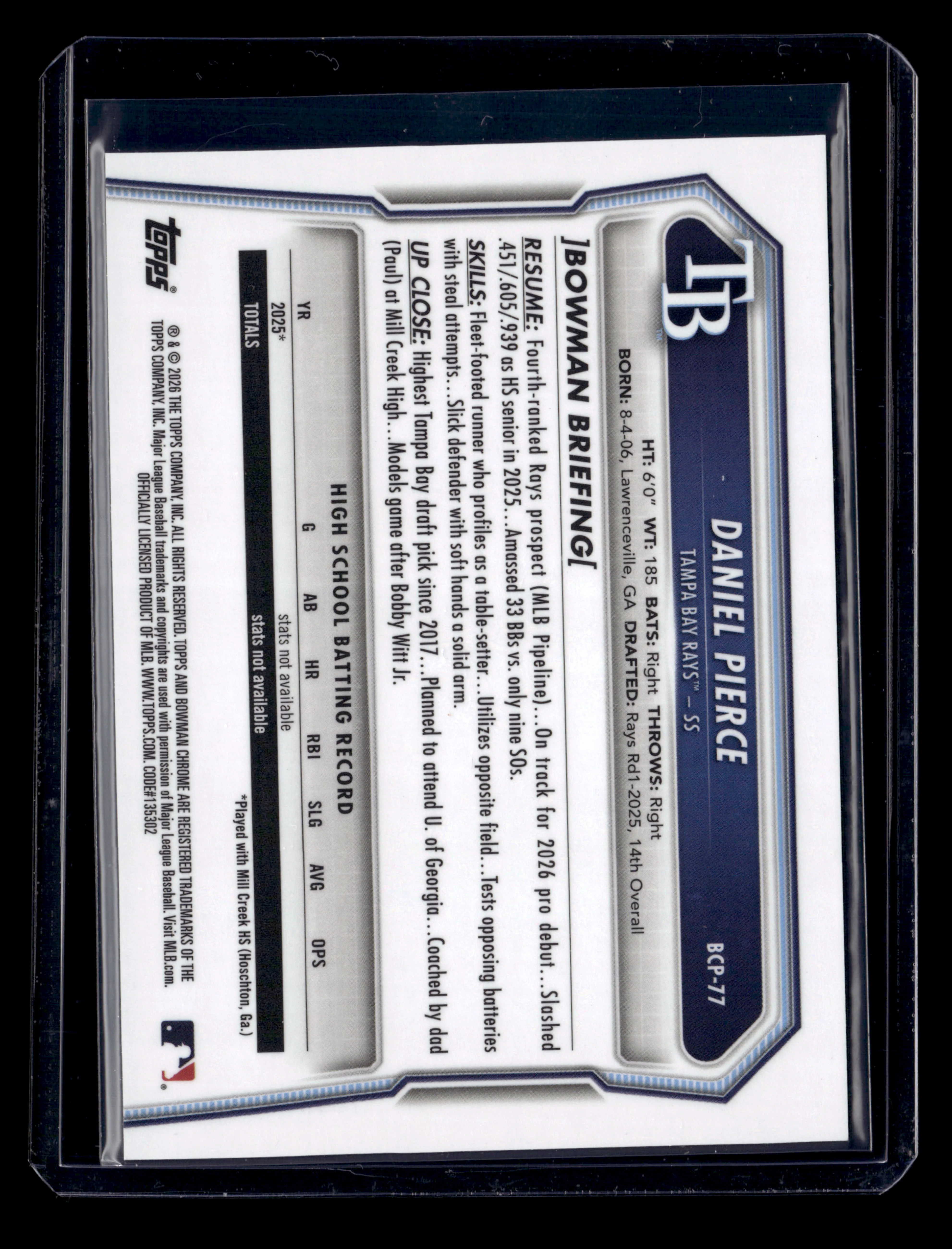 2026 Bowman #BCP-77 Daniel Pierce Chrome Prospects Reptilian Refractor - Image 2