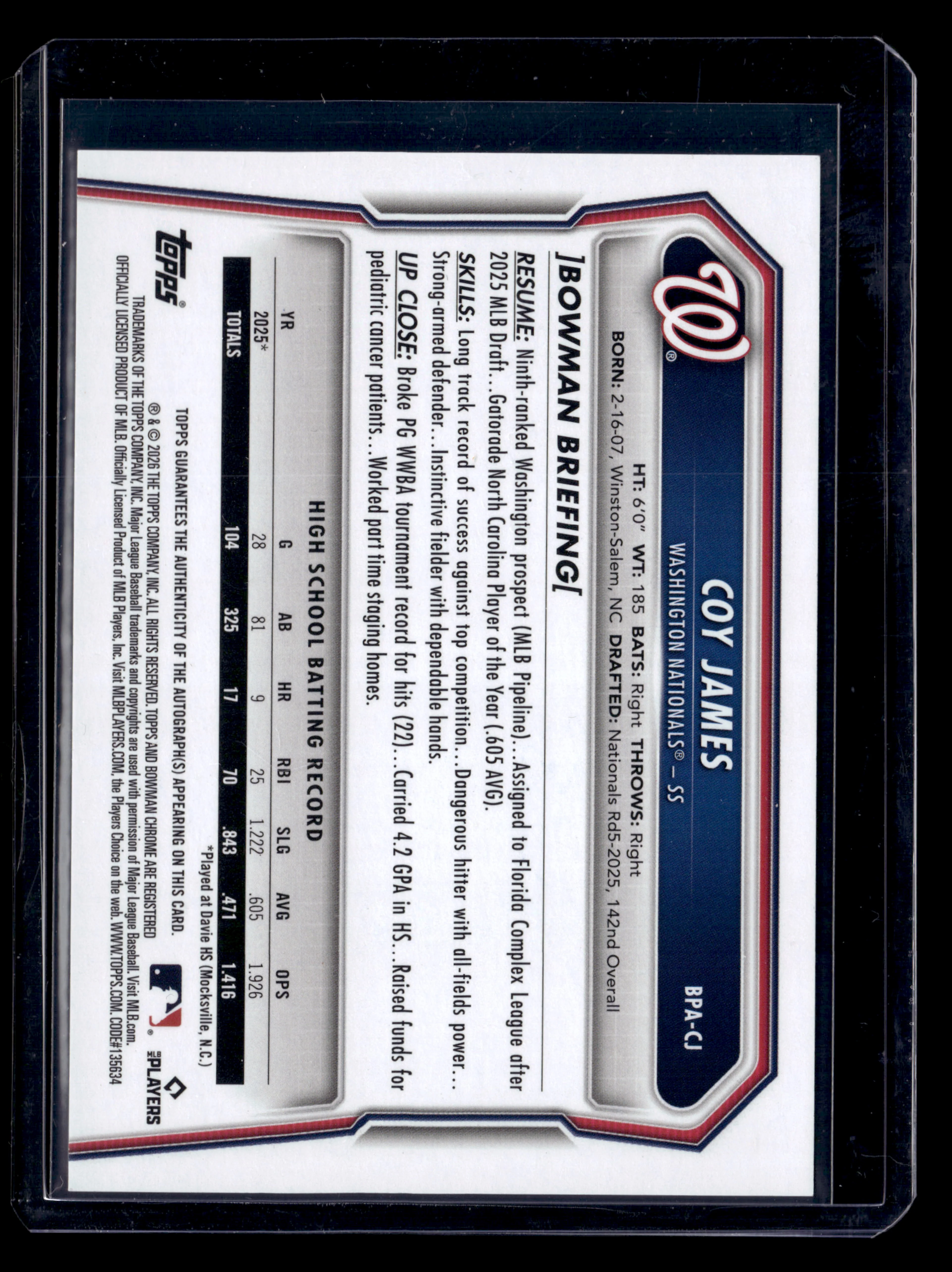 2026 Bowman #BPA-CJ Coy James Prospect Autographs - Image 2