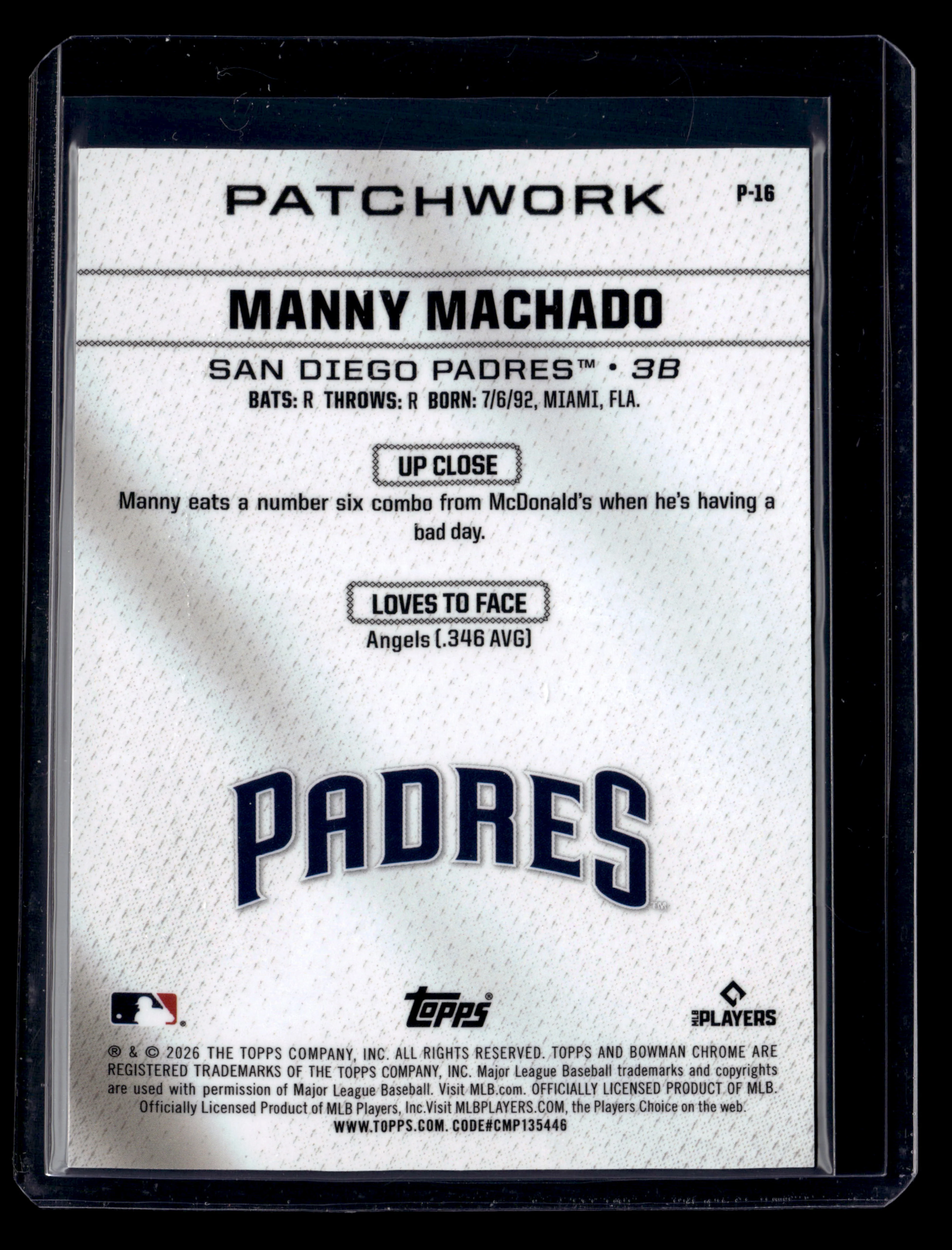 2026 Bowman #P-16 Manny Machado Patchwork SSP - Image 2