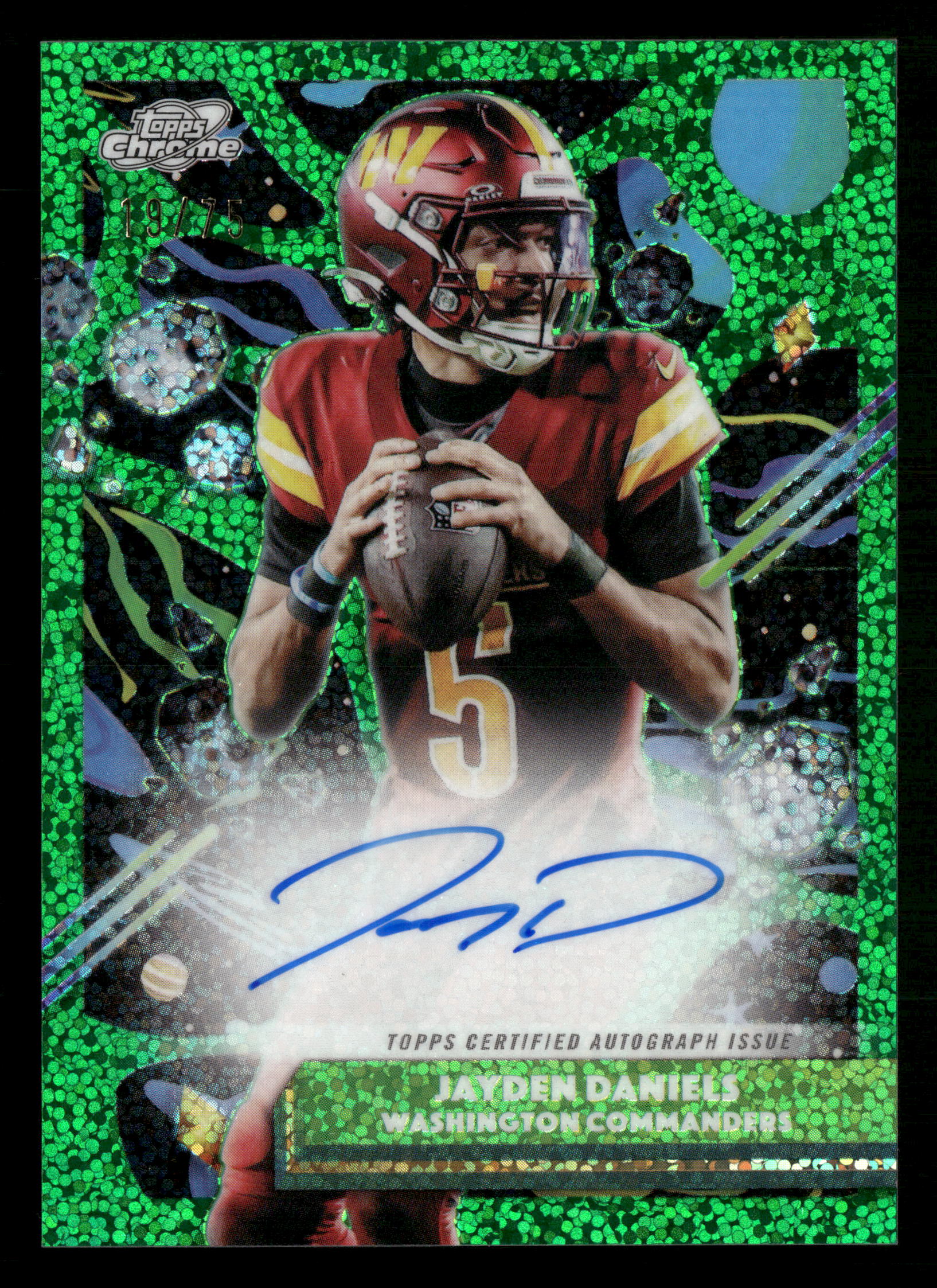 2025 Cosmic Chrome Football #CCA-JD Jayden Daniels Space Dust Auto Green #/75