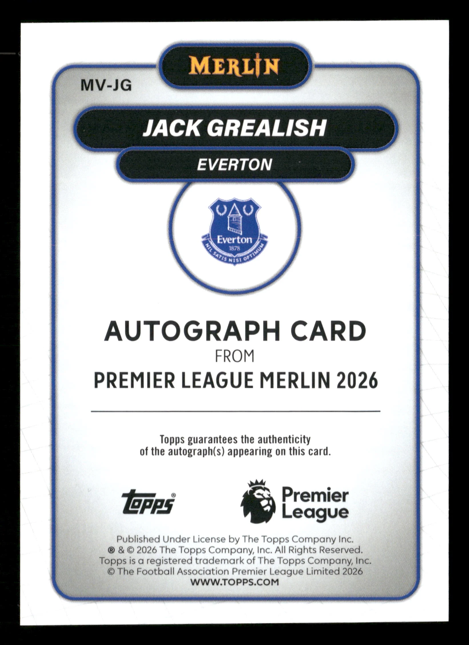2026 Merlin EPL MV-JG Jack Grealish /99 Autograph True Green - Image 2