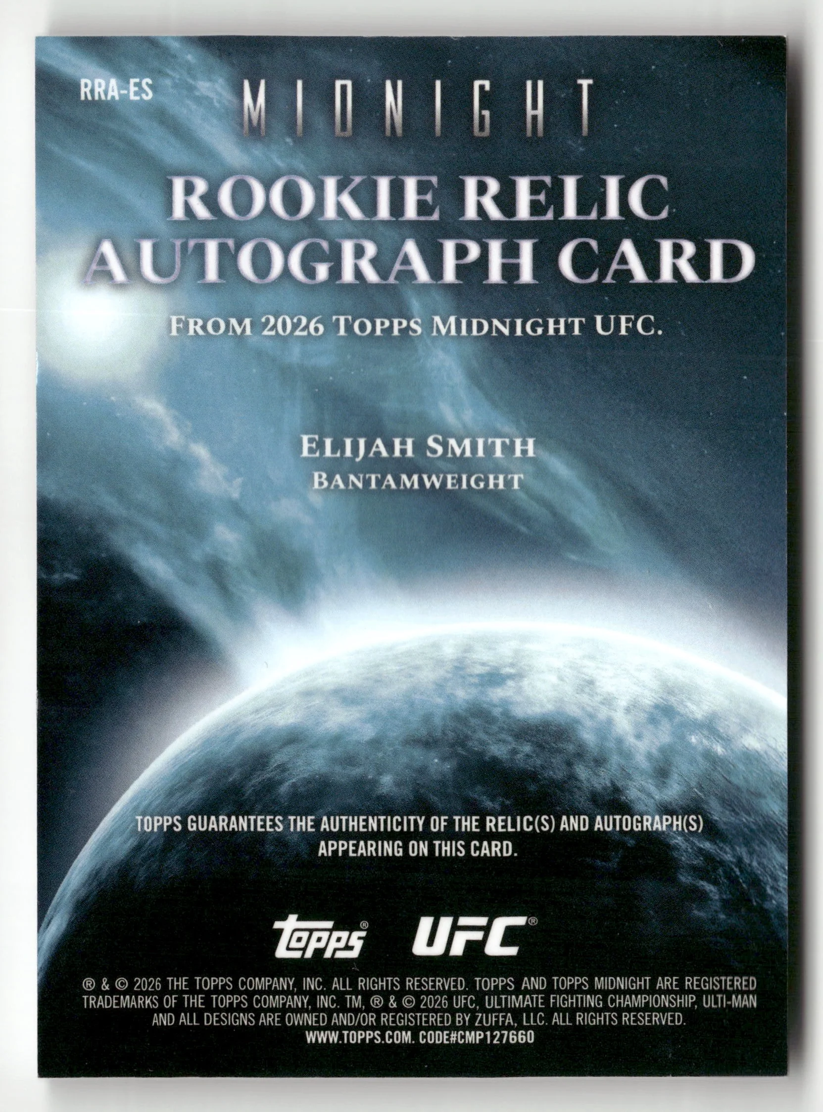 2026 Midnight UFC #RRA-ES Elijah Smith Rookie Relic Autographs Twilight #/99 - Image 2